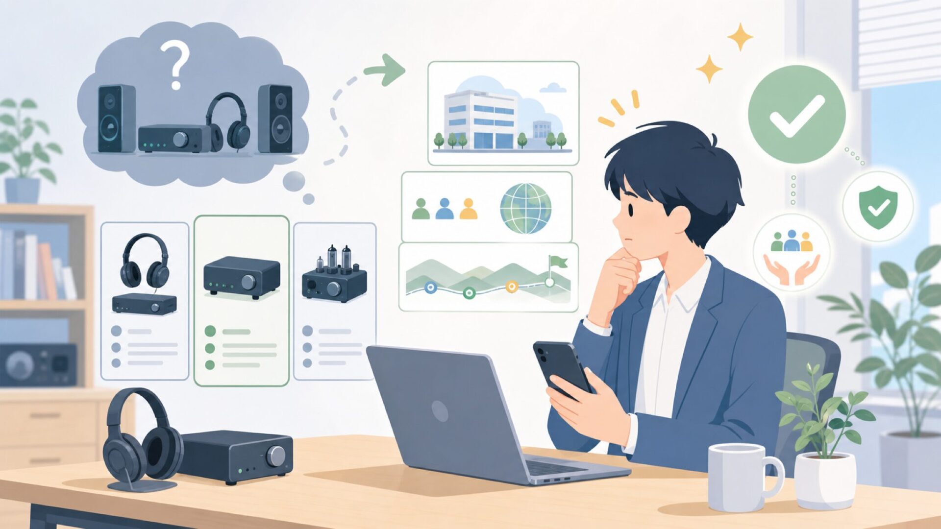 Fosi Audioはどこの国のブランド？会社概要と設立の歩みを表すイラスト