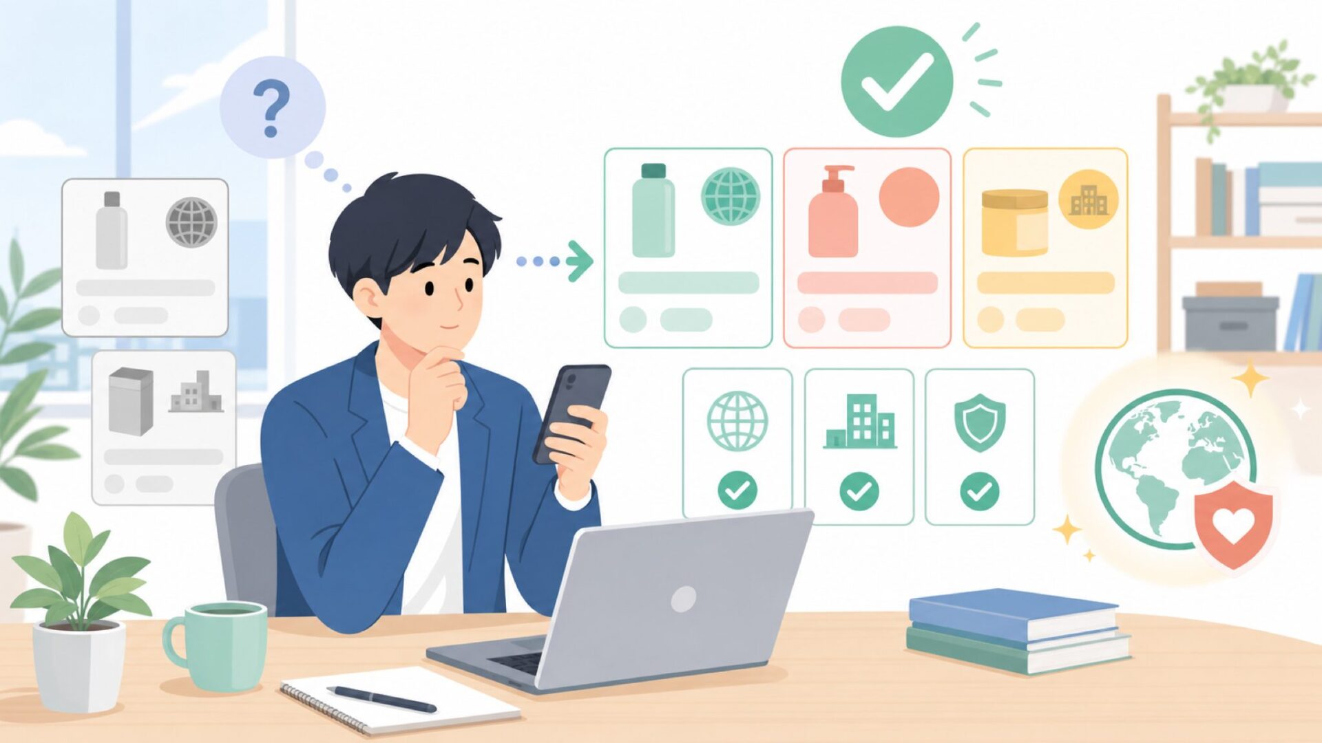CushZoneはどこの国の会社？現時点でわかることと確認方法を表すイラスト