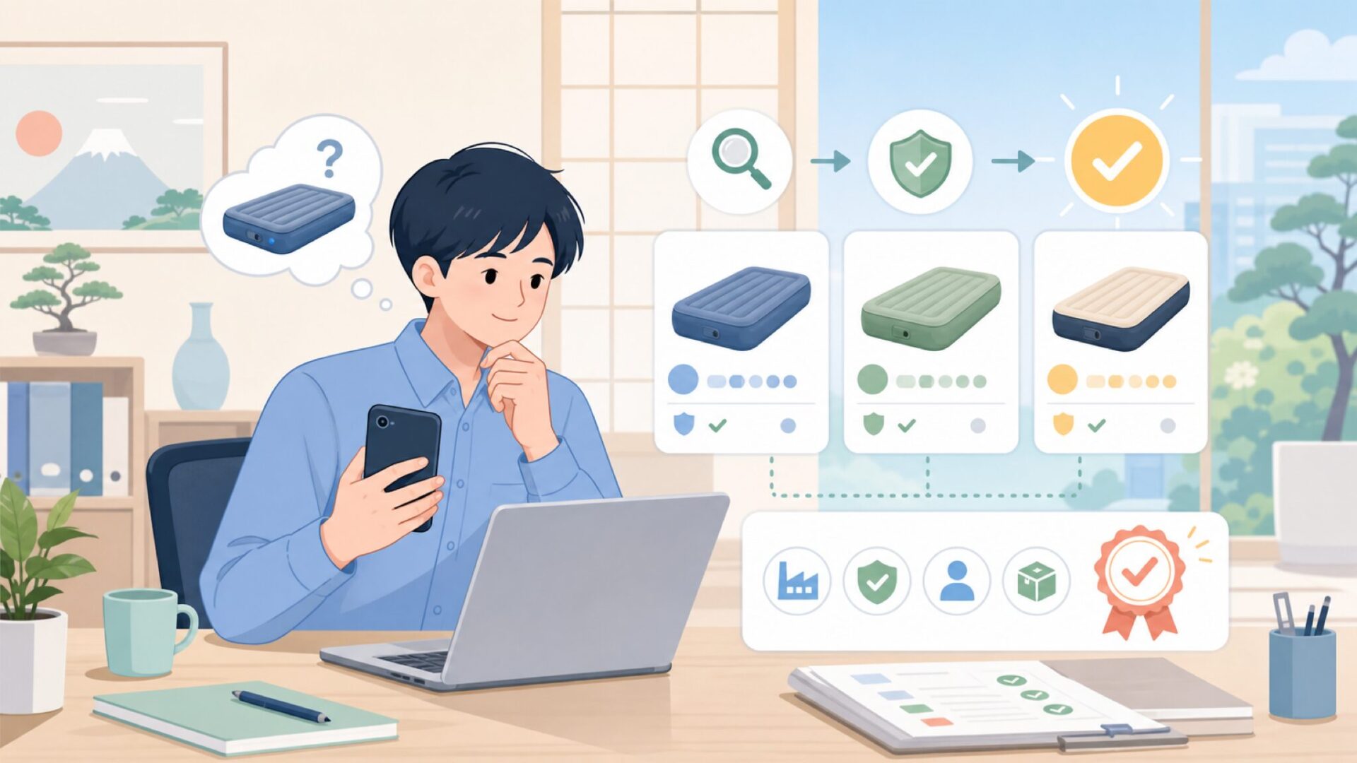INTEXエアーベッドはどこの国のメーカー?安心して選ぶための基礎知識を表すイラスト