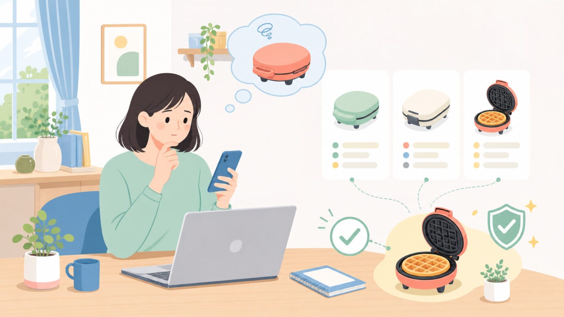 Dashワッフルメーカーはどこの国のブランド?アメリカ生まれの人気の理由を表すイラスト