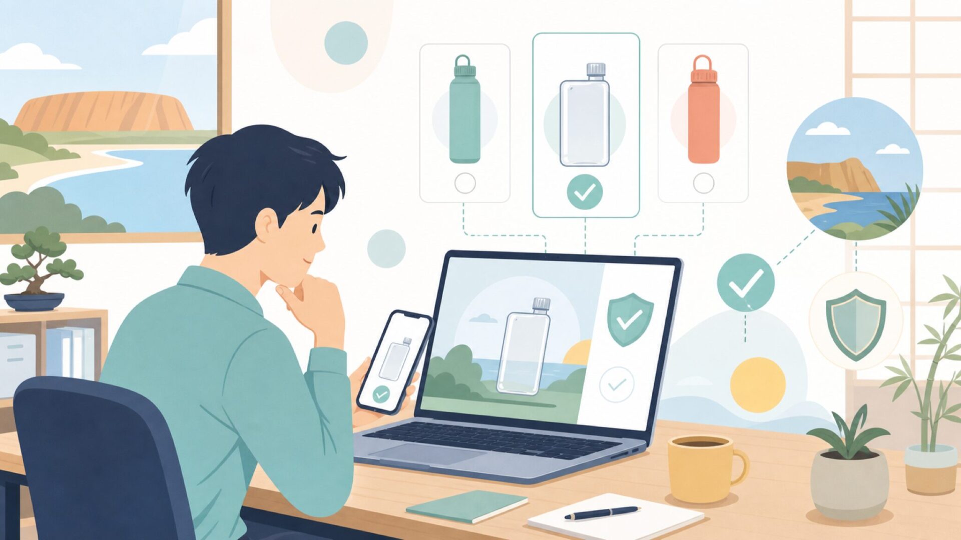 オーストラリア生まれ──memobottleが生まれた国と背景を表すイラスト