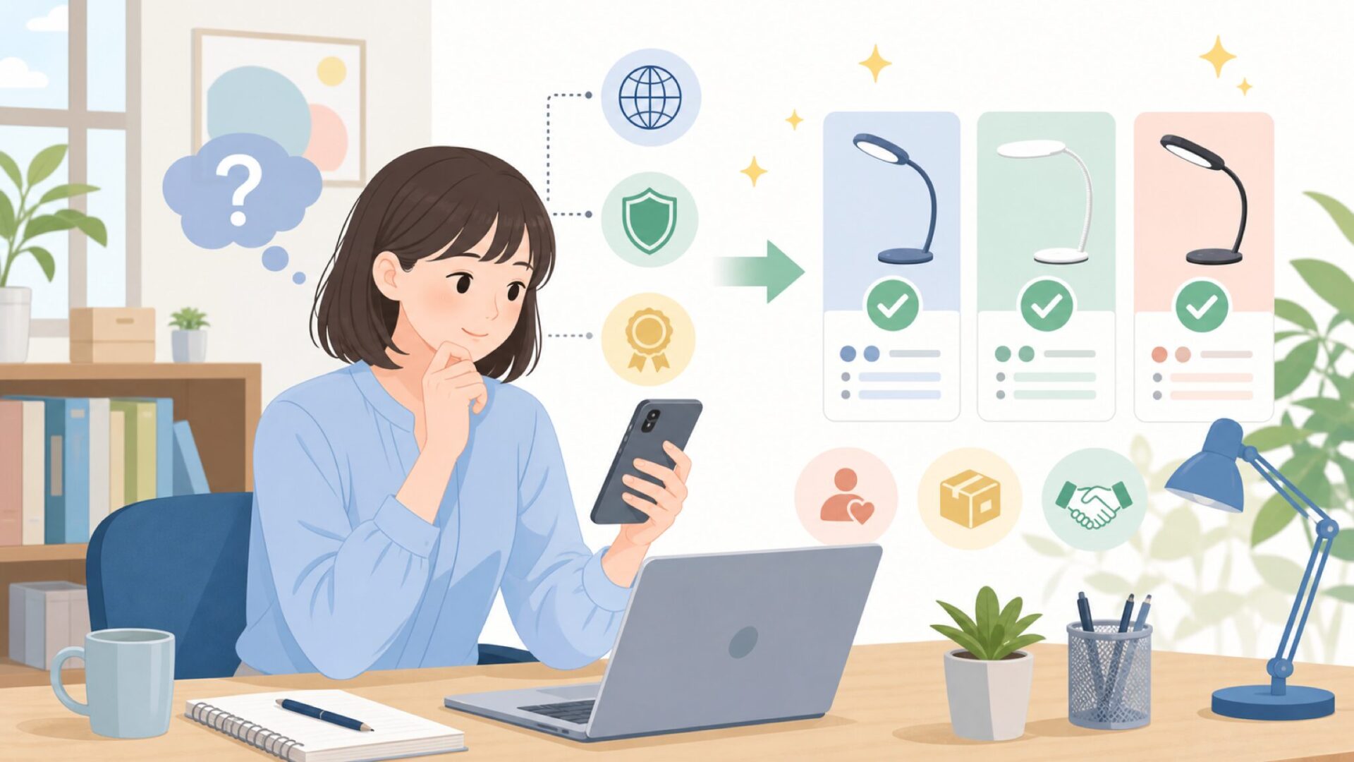 Glocusentはどこの国のブランド？購入前に押さえたい信頼性チェックを表すイラスト