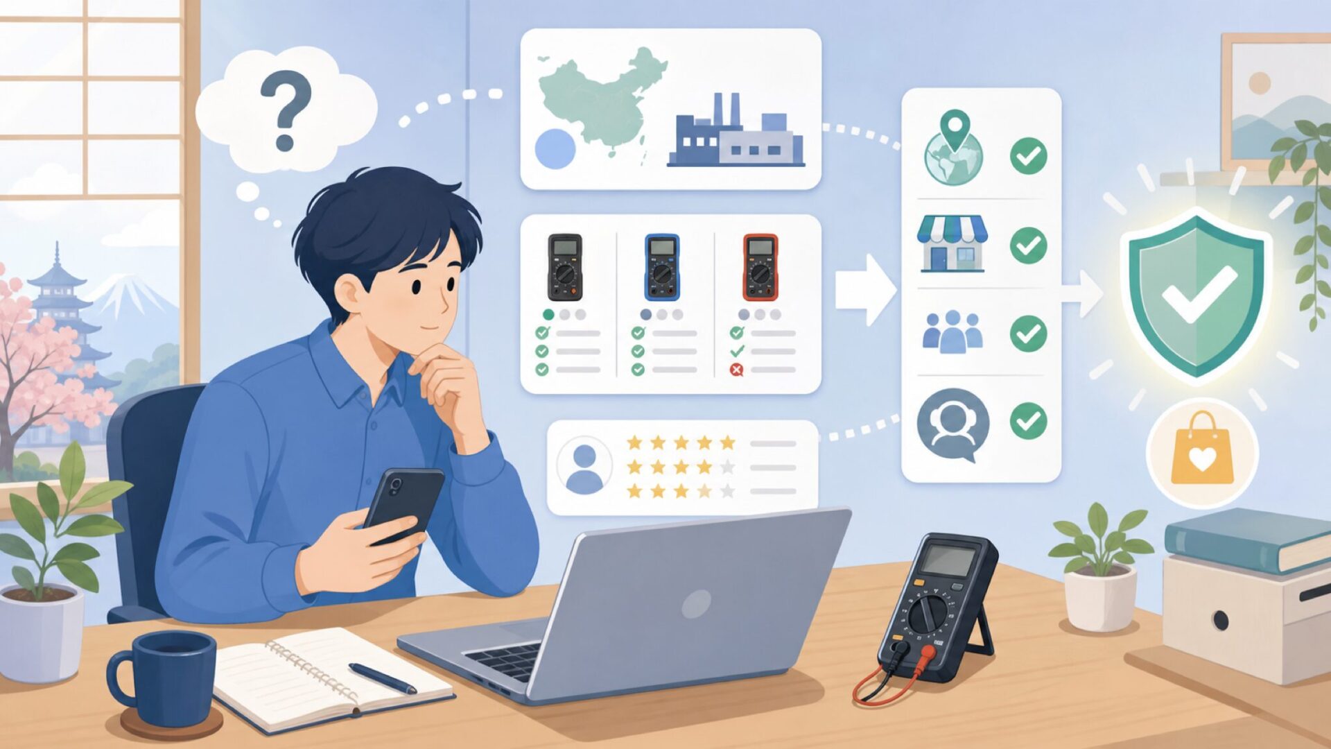 GVDAデジタルテスターはどこの国のメーカーなのかを表すイラスト