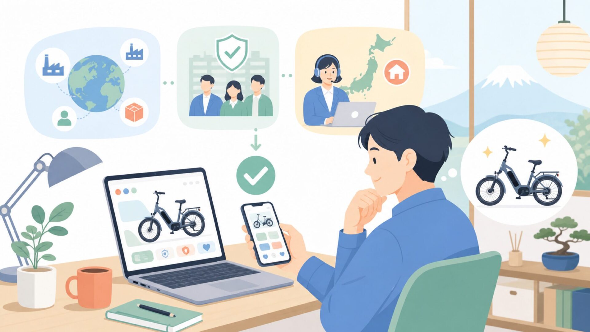 Heybikeはどこの国のブランド？企業の成り立ちと日本での販売体制を表すイラスト