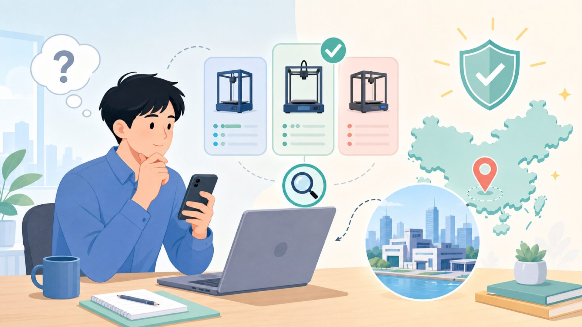 Comgrow 3Dプリンターはどこの国?結論は中国・深センのメーカーを表すイラスト