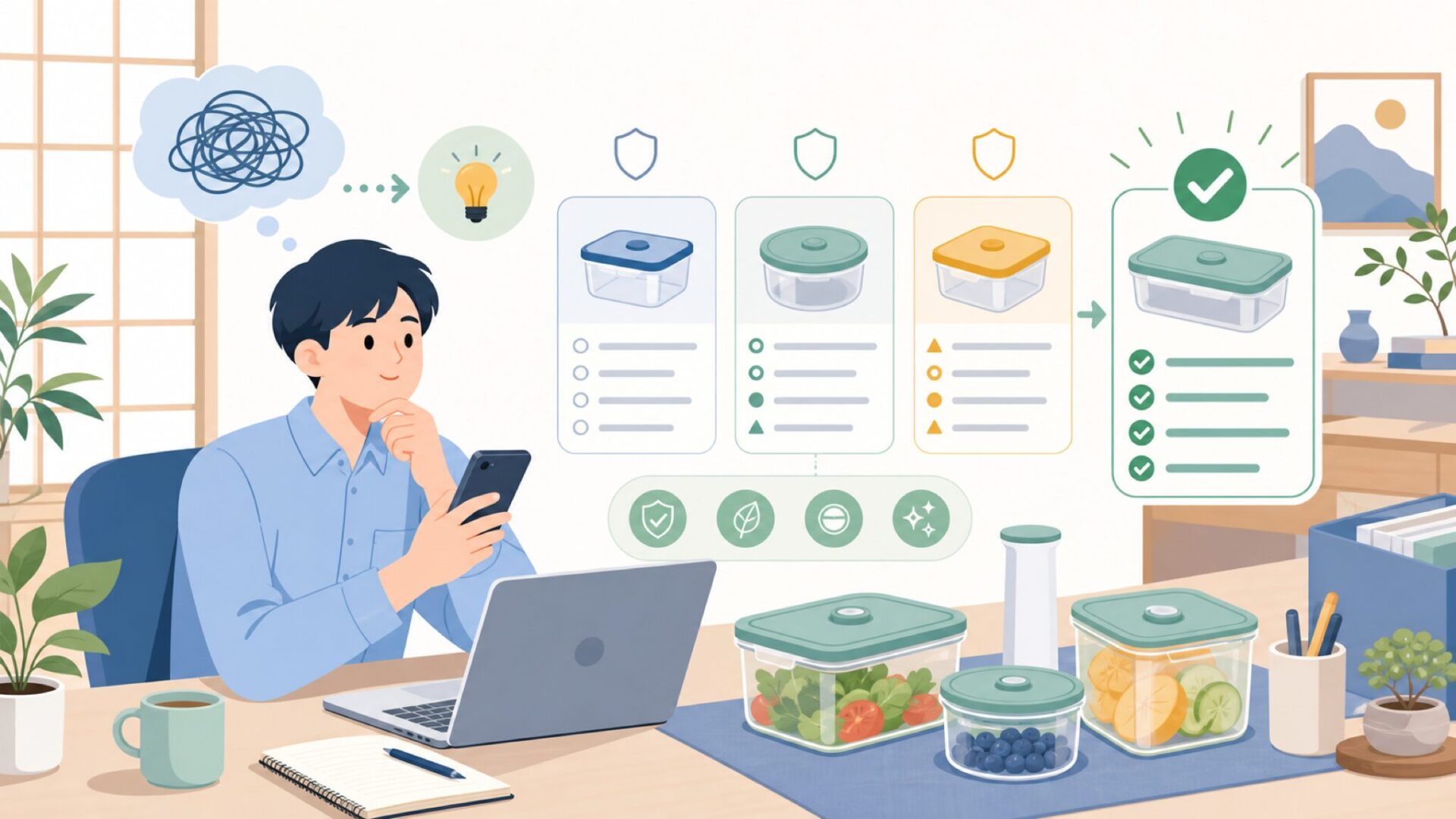 Packlyxの真空ポンプ付き保存容器はどんな商品?を表すイラスト