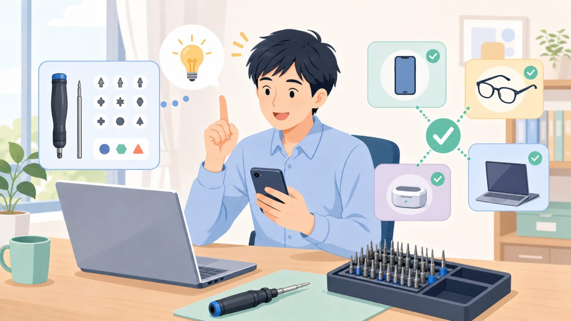 精密ドライバーの基礎知識——ビット数と対応機器を理解するを表すイラスト