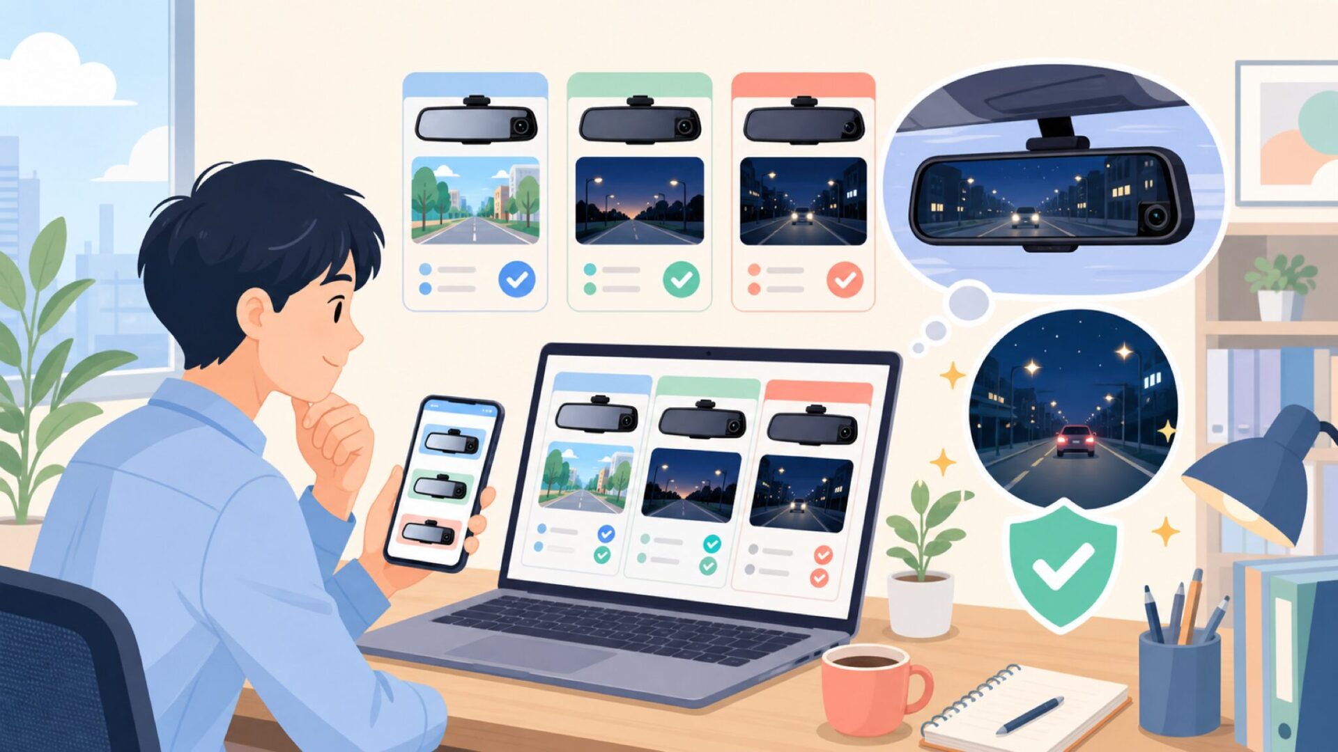 ミラー型ドライブレコーダーとしての使い勝手を表すイラスト