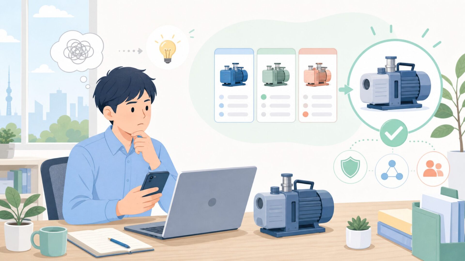 DESCHEM真空ポンプの特徴と用途を確認するを表すイラスト