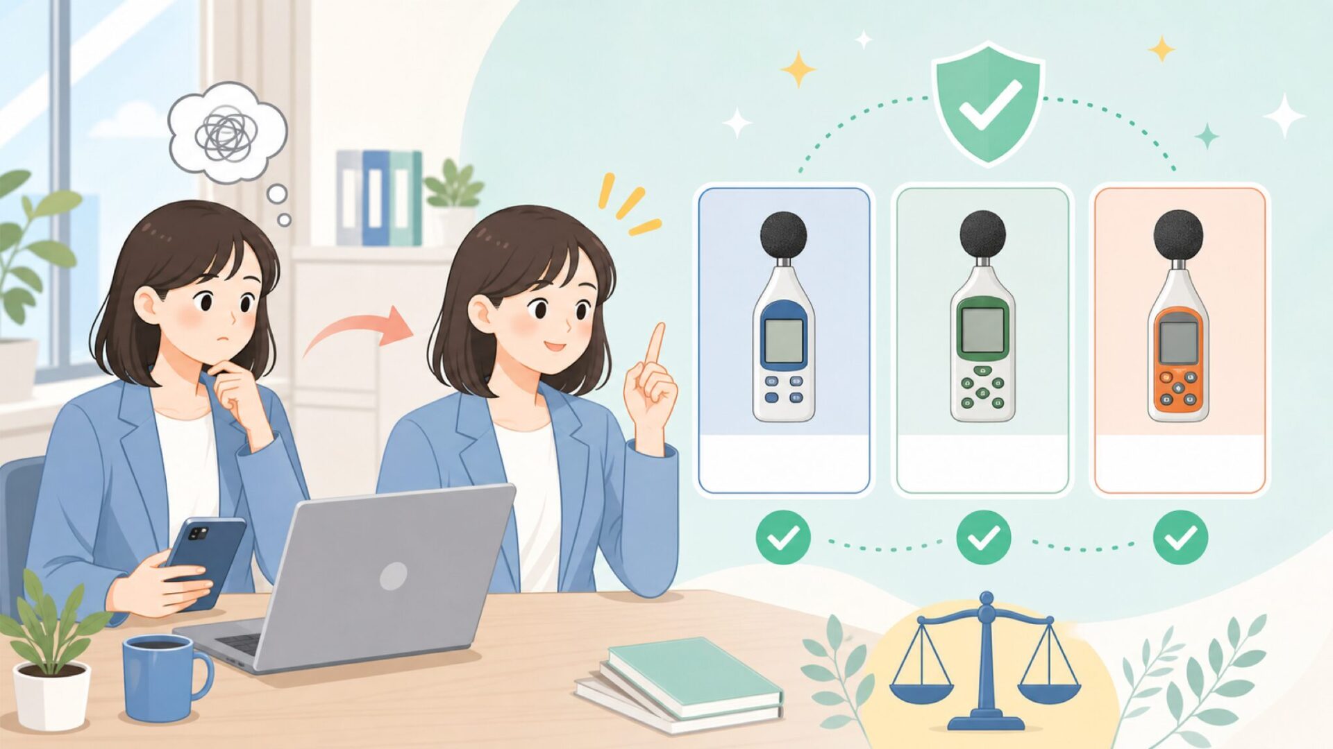そもそも騒音計とは？3種類の違いを知れば不安が減るを表すイラスト