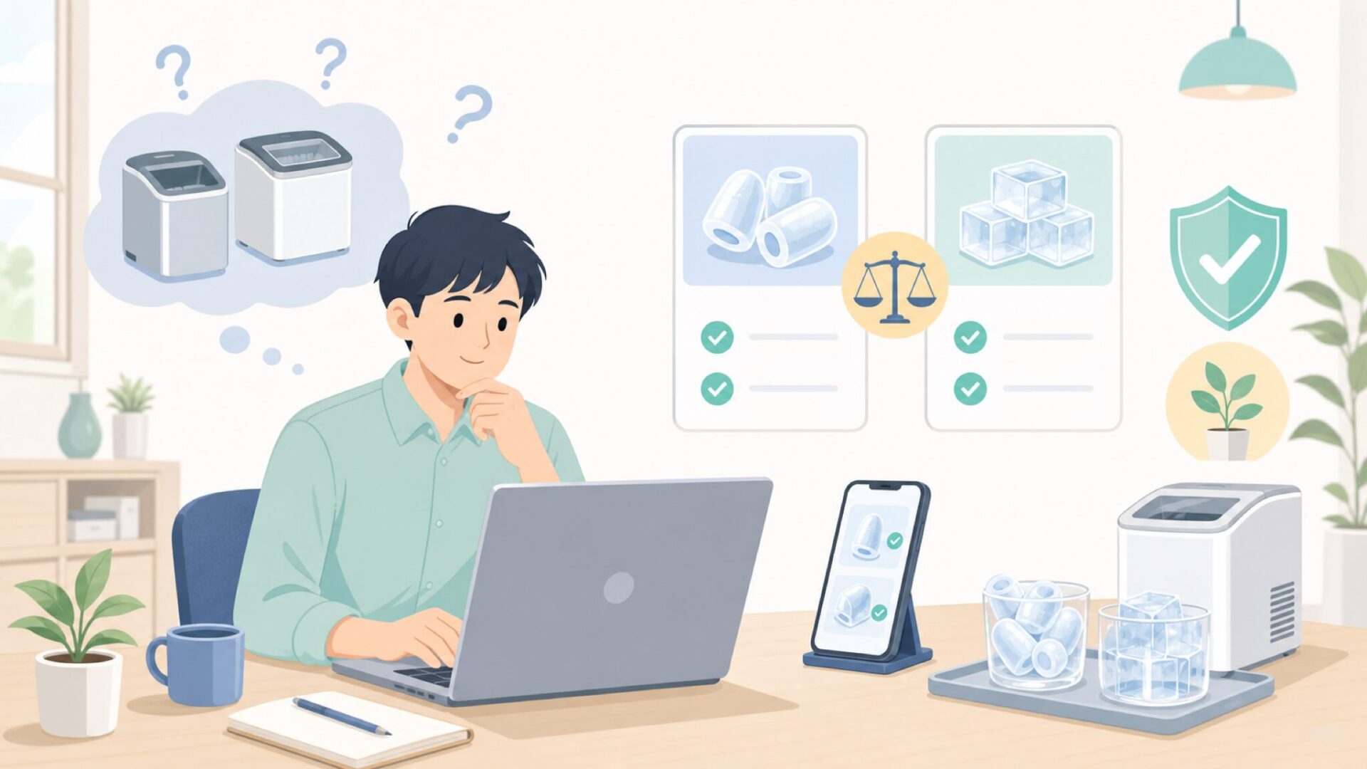 Gevi製氷機の特徴と対応できる氷の種類を知るを表すイラスト