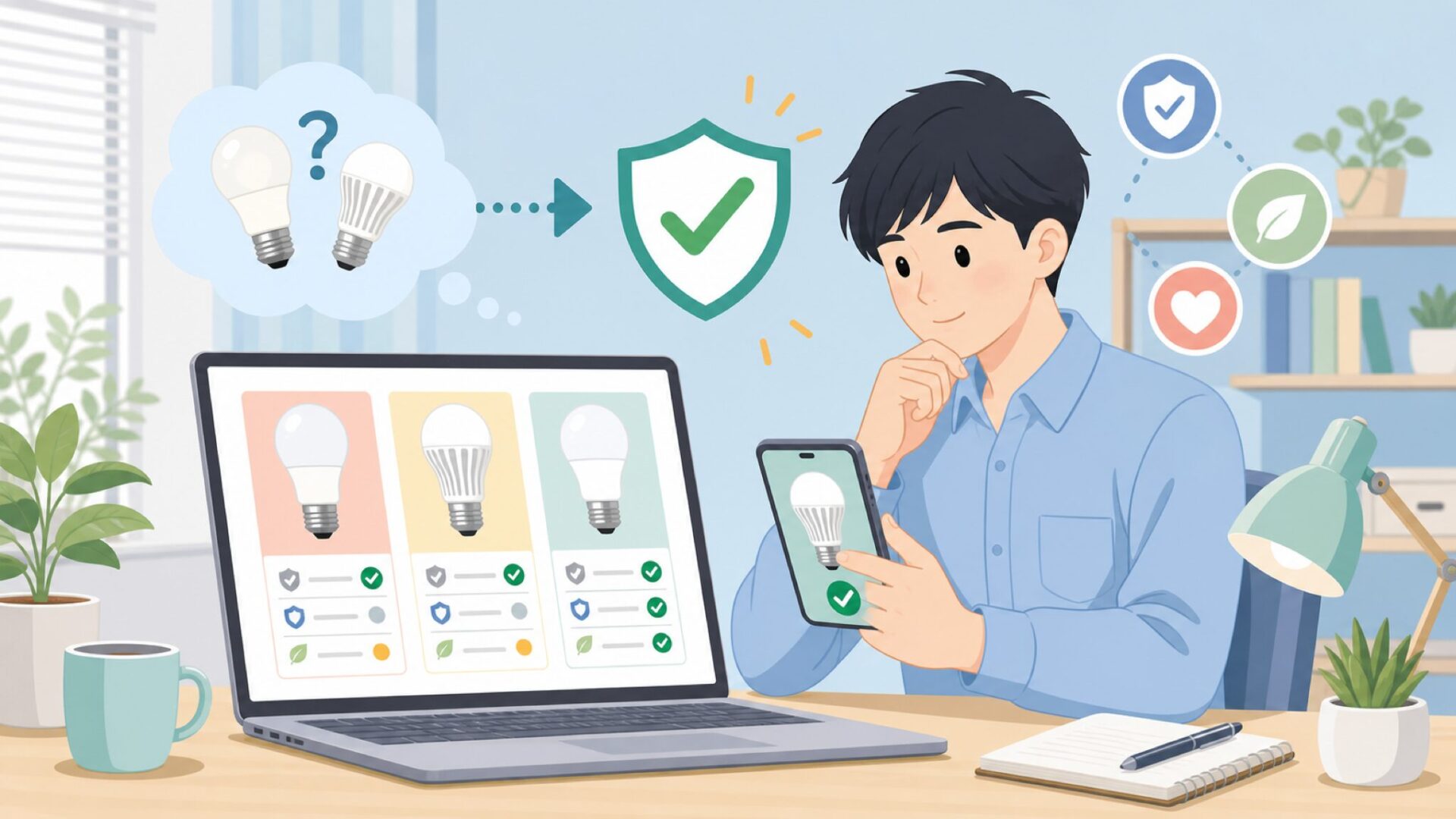 中国製LED電球を選ぶときに確認したい安全基準を表すイラスト