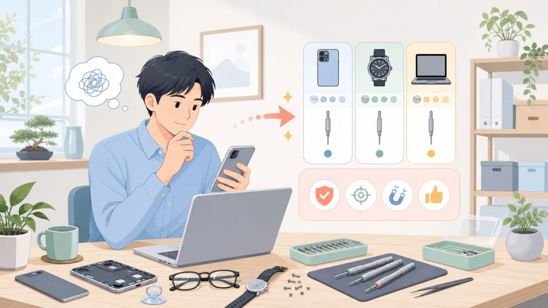 Kaisiの精密ドライバーは何に使える?対応範囲を確認するを表すイラスト