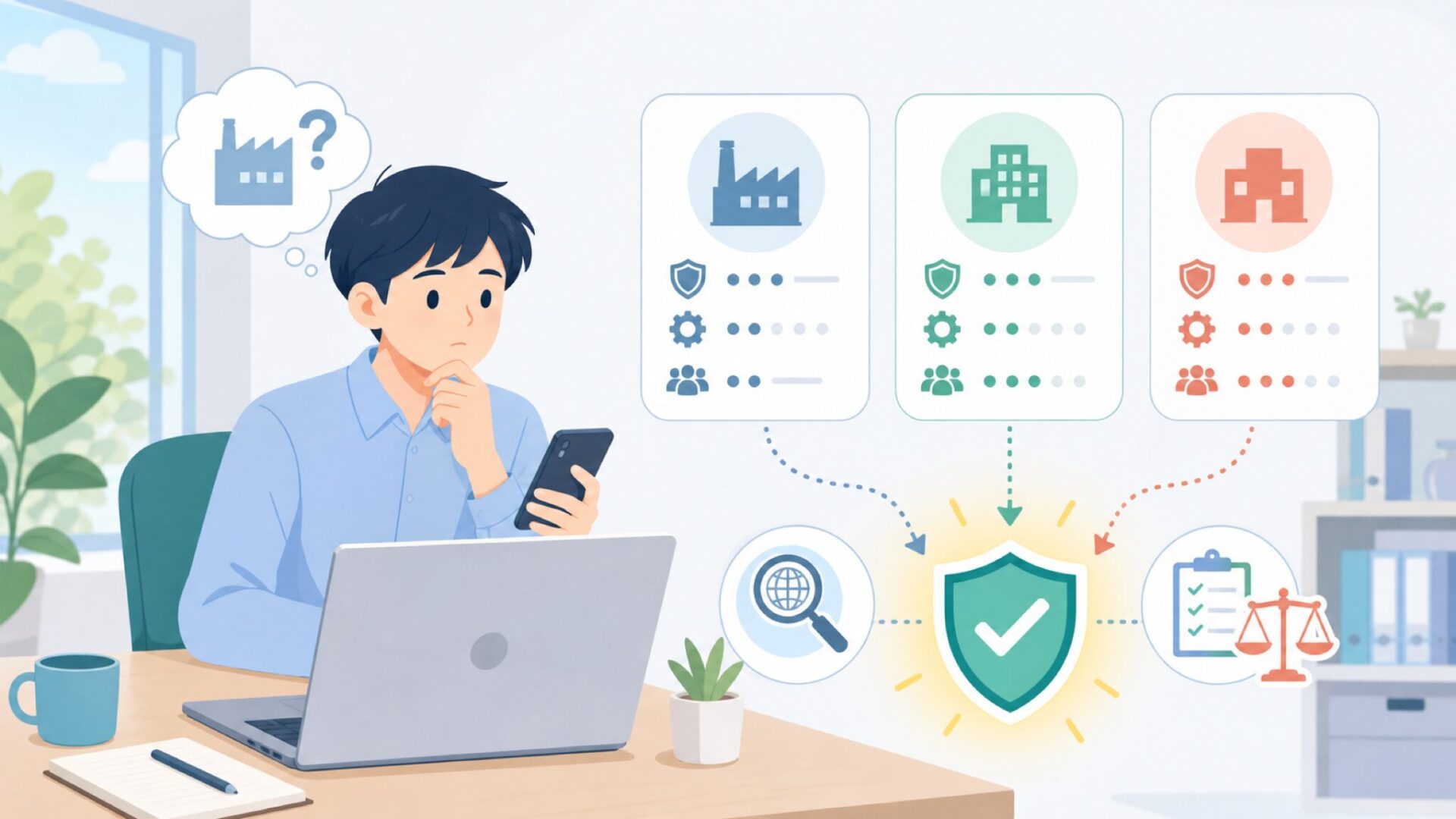 聞き慣れないメーカーは信頼できる?安全性の見極め方を表すイラスト