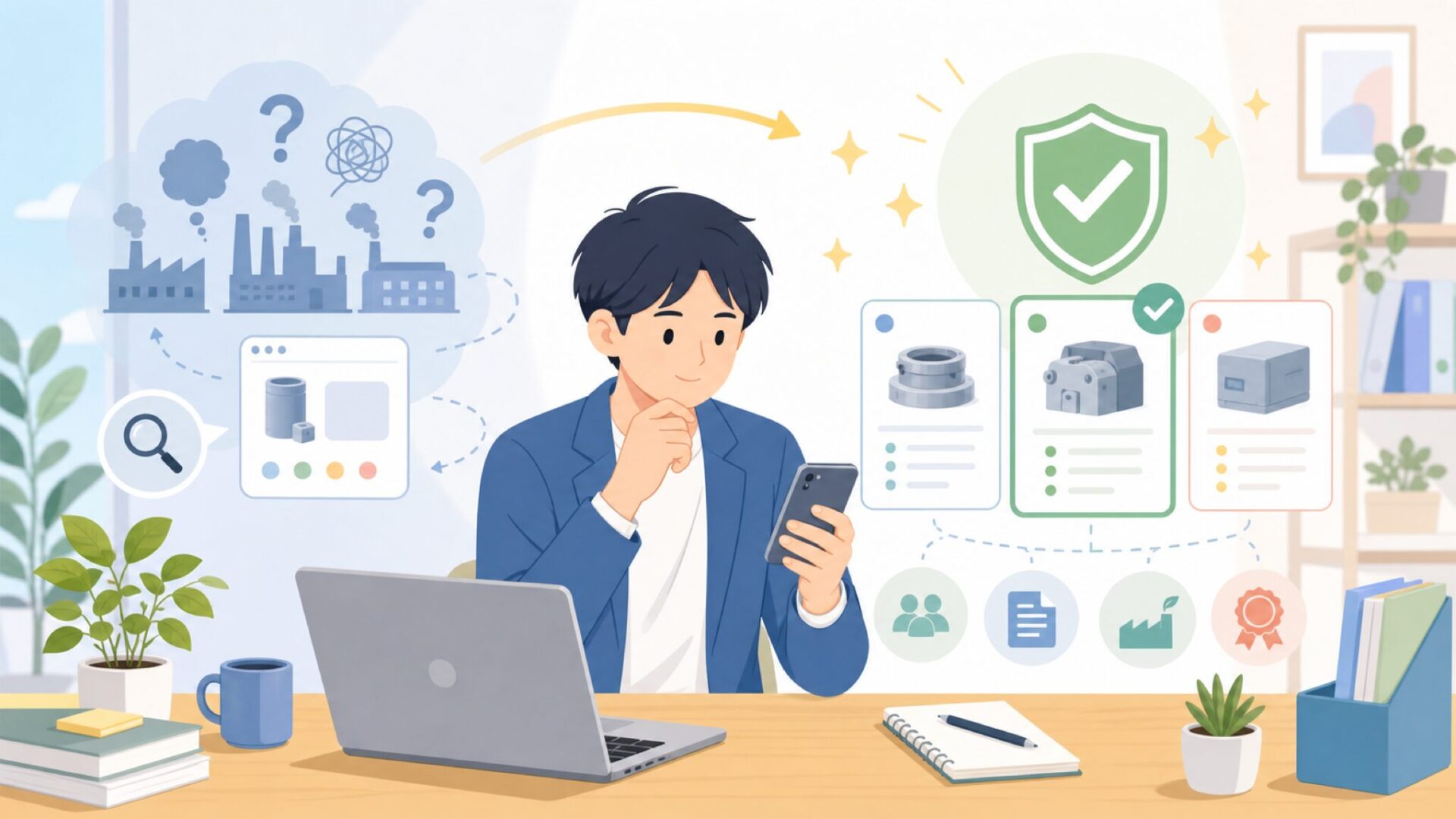 Vekenの会社概要と「信頼できるメーカーか」の見極め方を表すイラスト