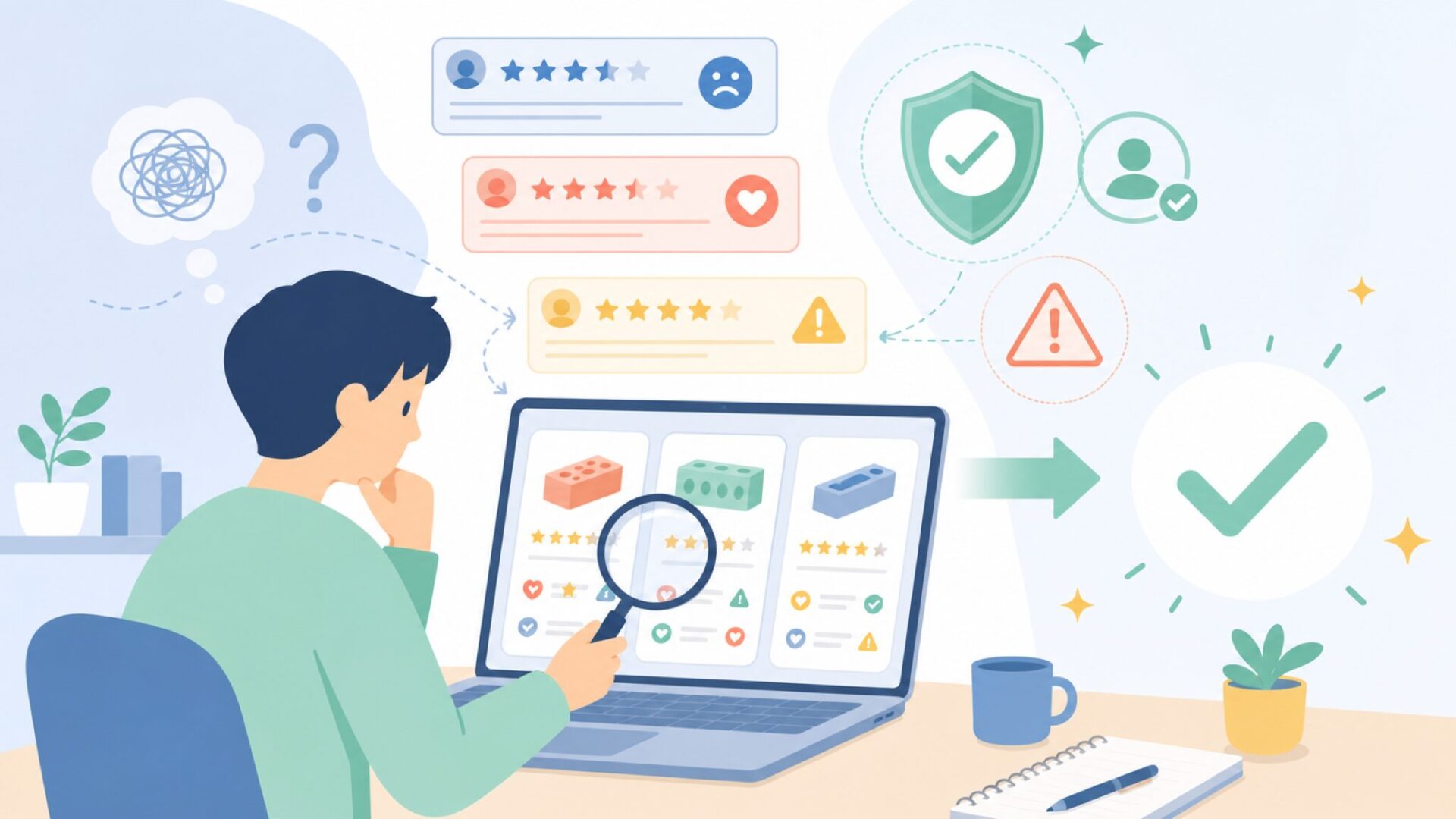 レビューからわかるNOTABRICKの実力と注意点を表すイラスト