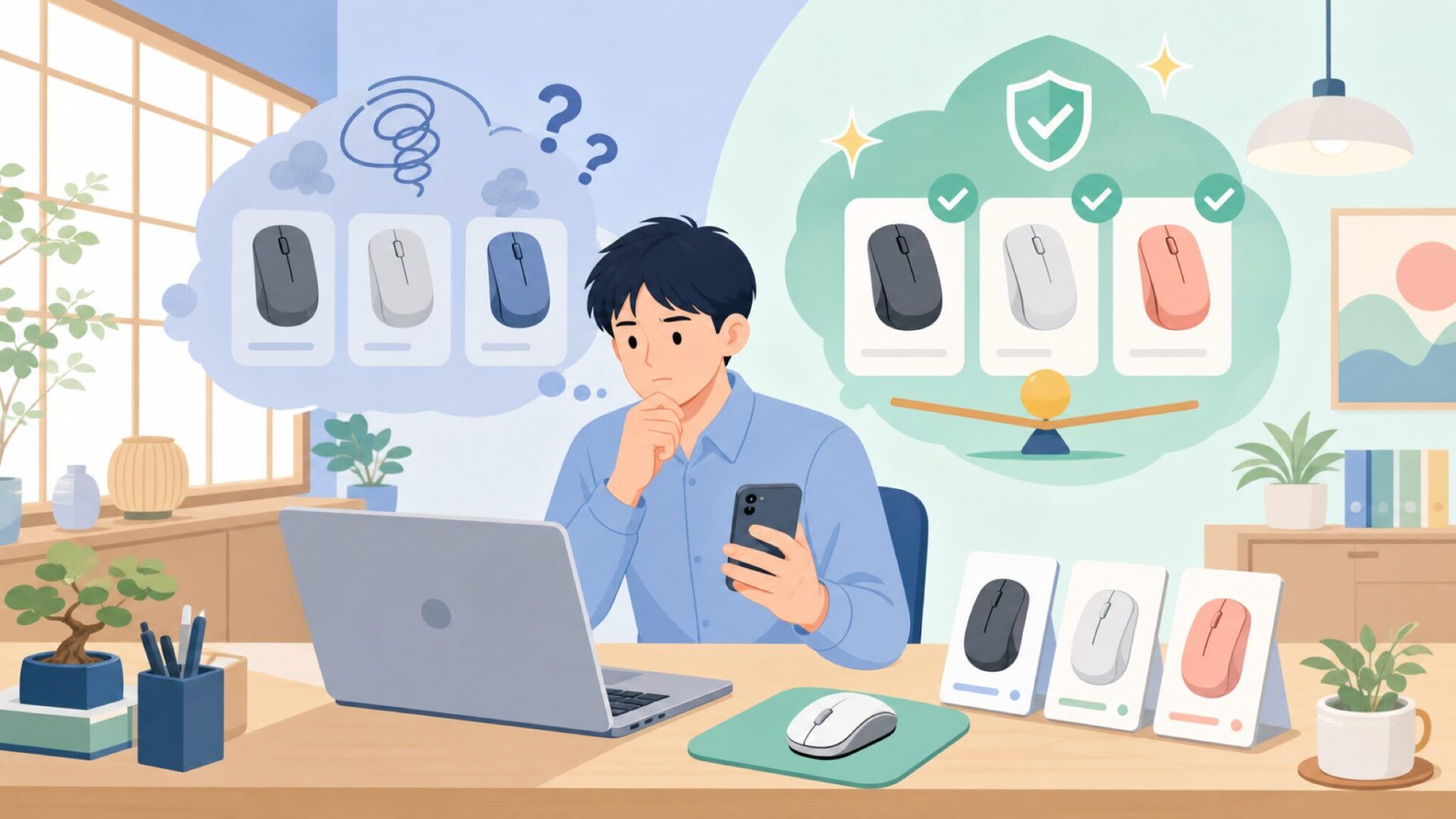 Uiosmuphのワイヤレスマウス（G12など）の特徴と価格の理由を表すイラスト