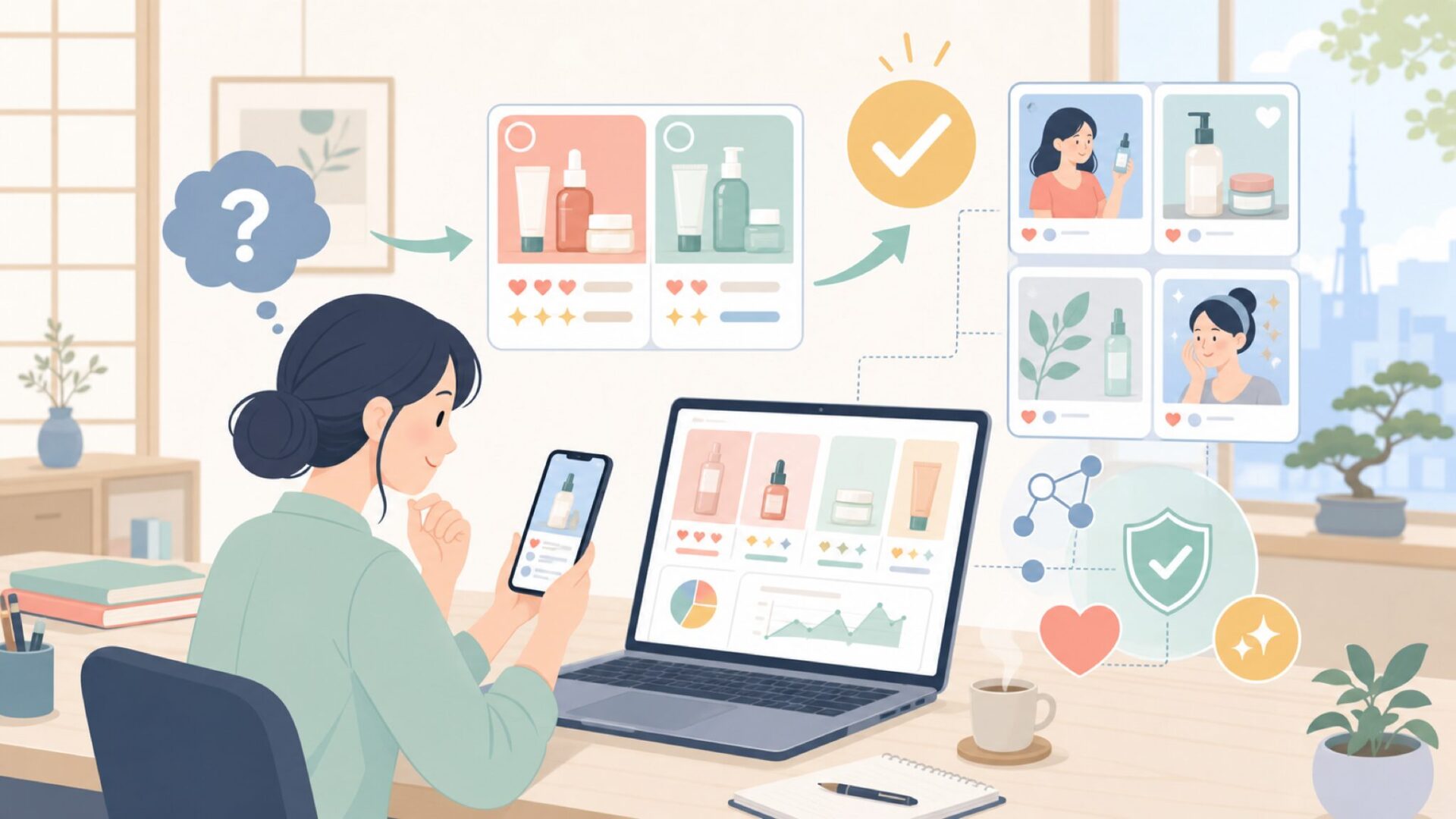 TIRTIRが支持される理由—広告とSNS戦略から見る人気の背景を表すイラスト