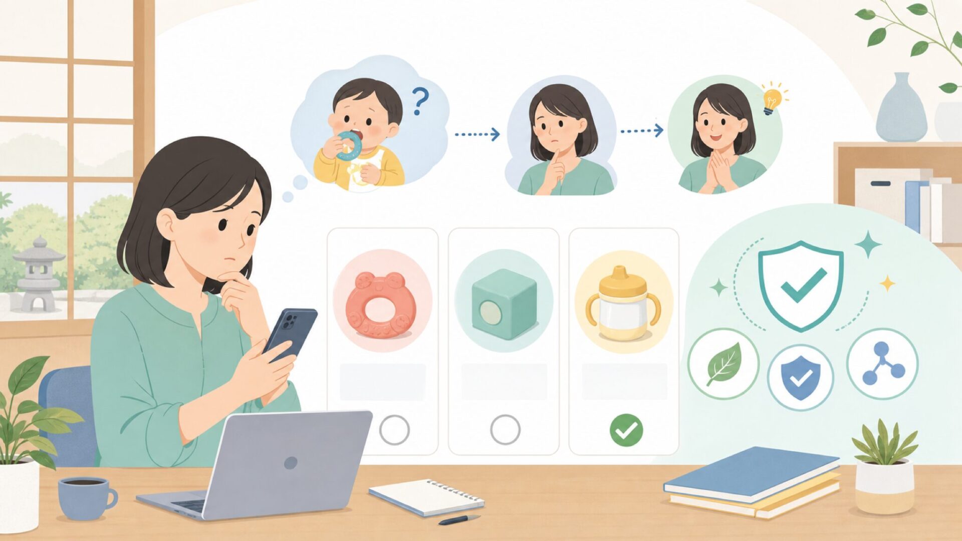 子どもに使わせても安心？安全性と素材へのこだわりを表すイラスト