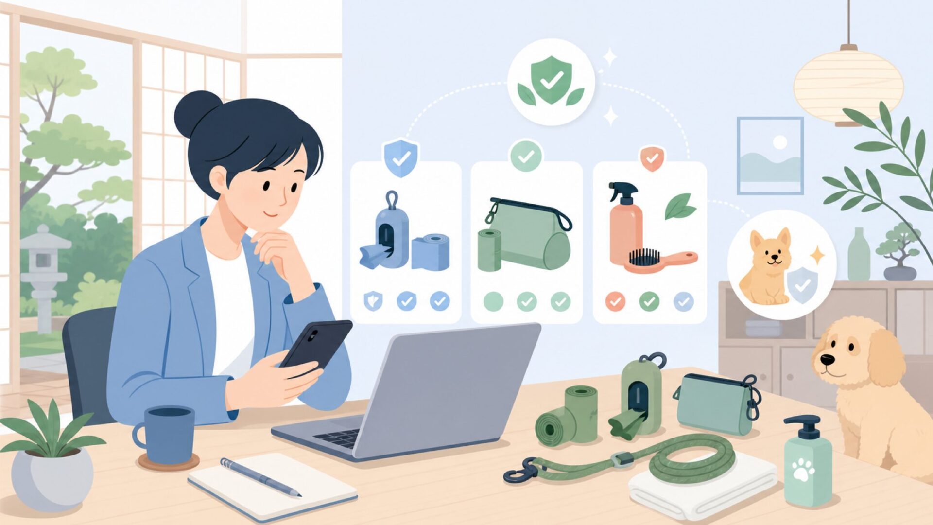 Earth Ratedが手がけるペット用品と安全性へのこだわりを表すイラスト