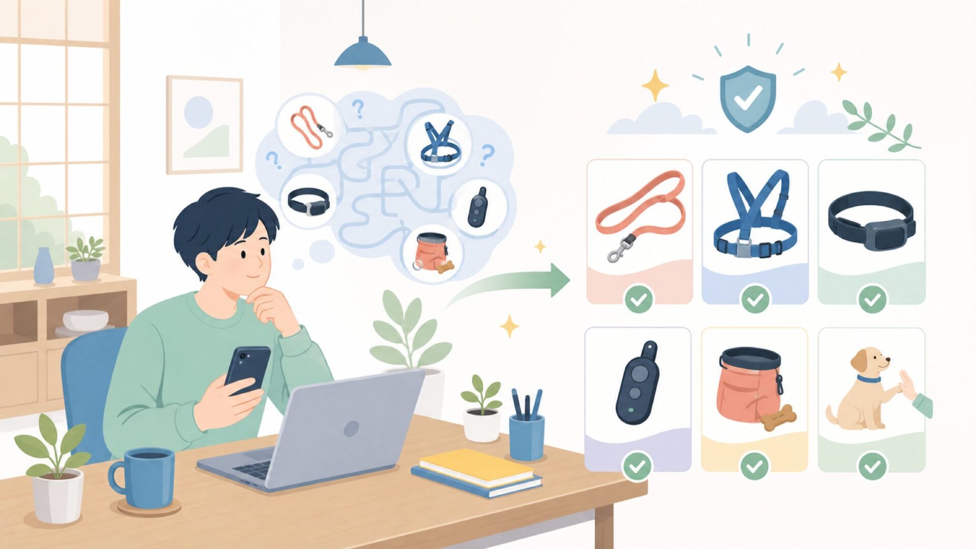 PetSafeを代表する散歩・トレーニング用品ラインナップを表すイラスト
