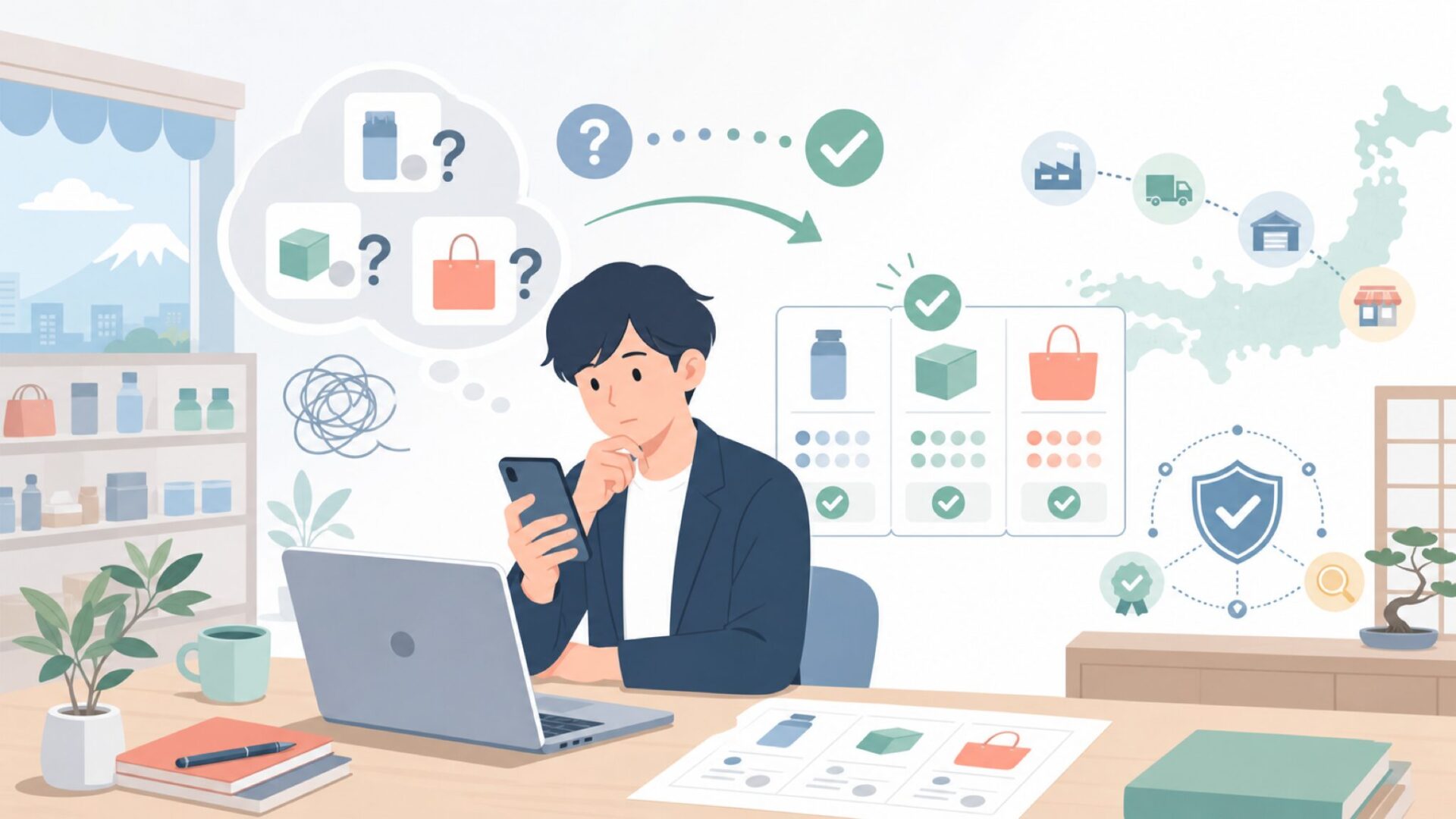 なぜ日本で聞き慣れないのか？流通事情と購入前に見るべき点を表すイラスト