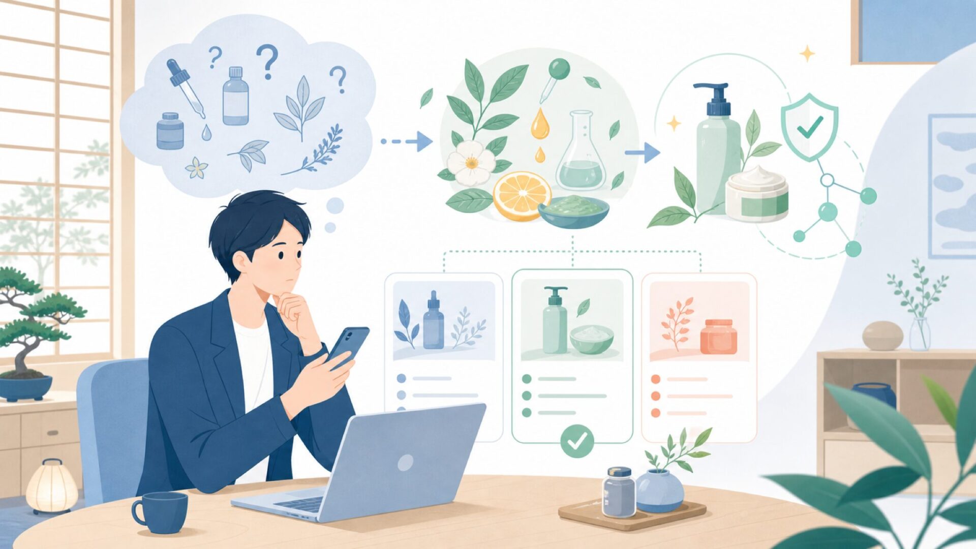 天然由来にこだわるEspreeのものづくりを表すイラスト