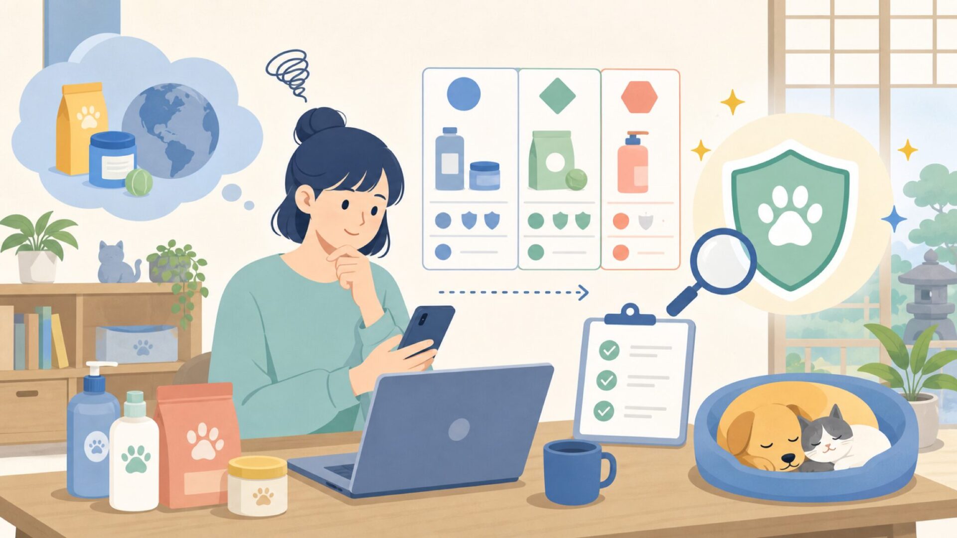 海外発のペット用品は安全?原産国ごとの基準の違いを知るを表すイラスト