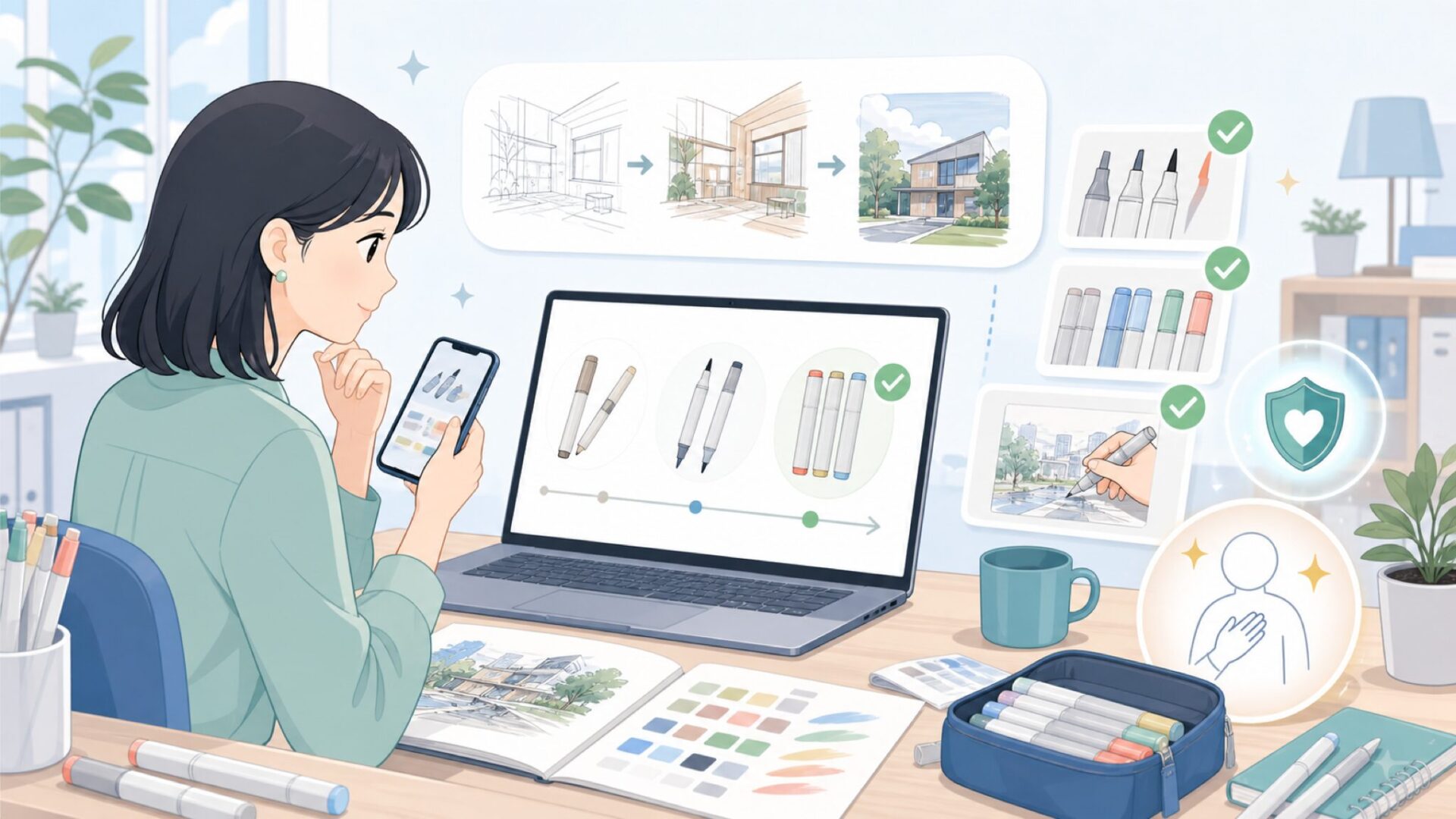 コピック誕生の背景——スピードライマーカーからの進化を表すイラスト
