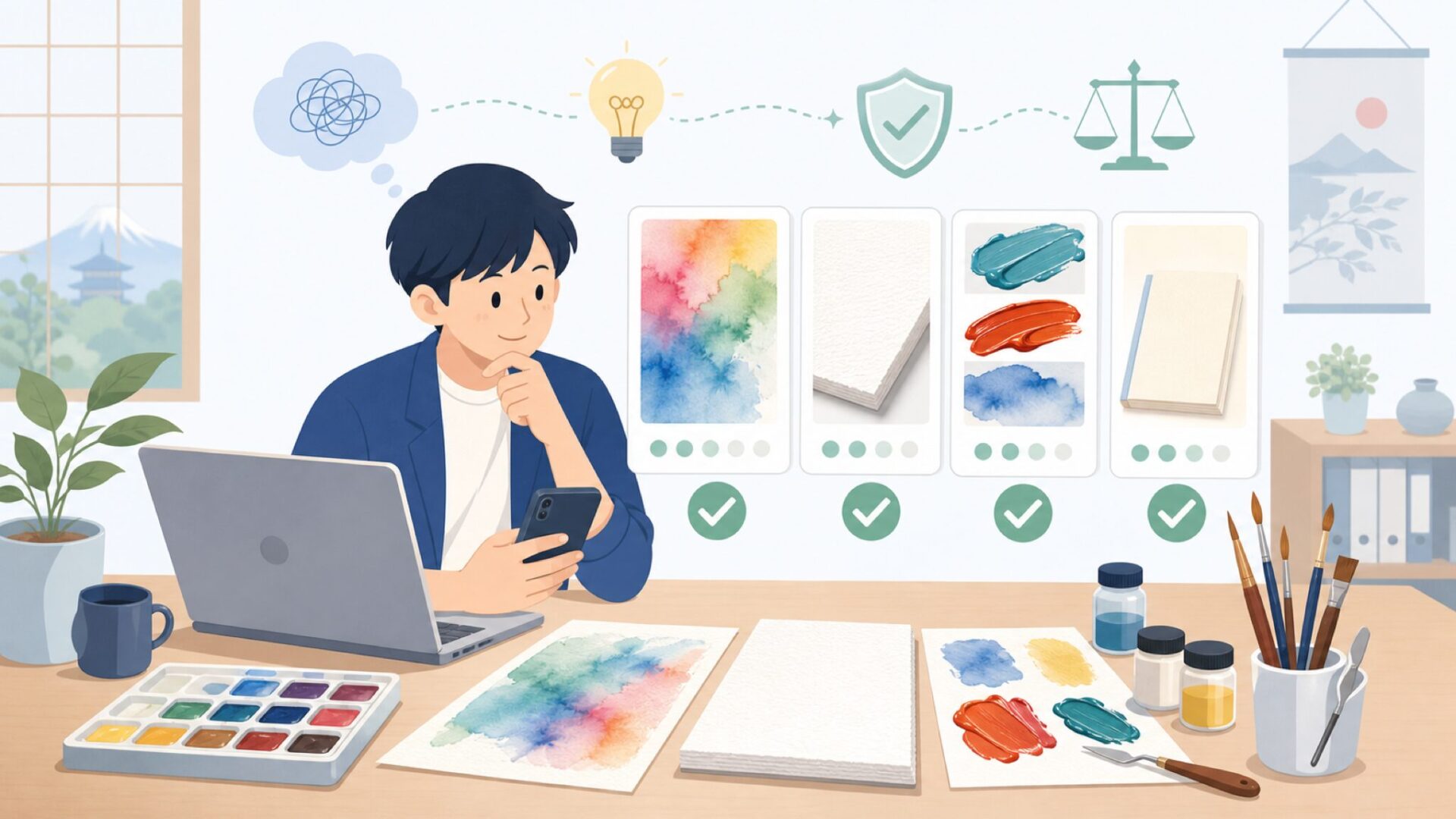 Canson画材の代表シリーズと特徴を表すイラスト