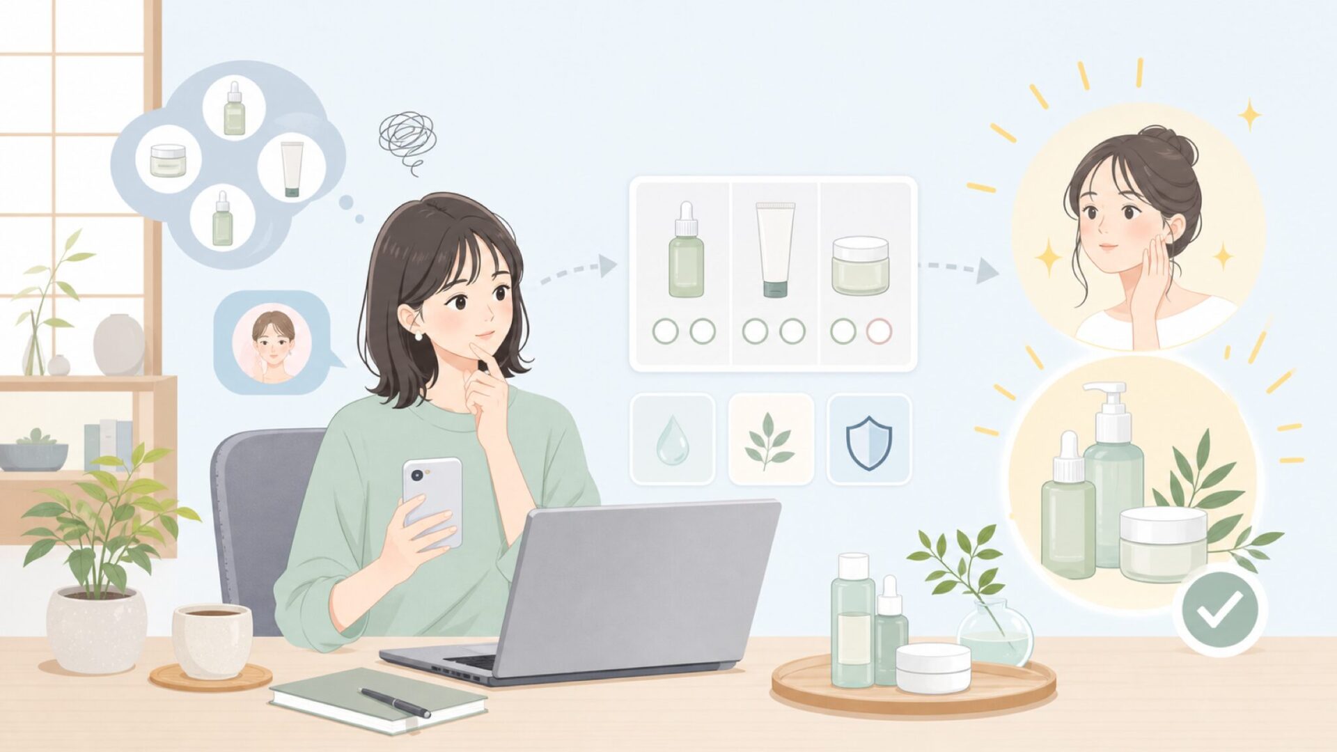 なぜAnuaは今こんなに話題？韓国トレンド「クリーンガールメイク」との関係を表すイラスト