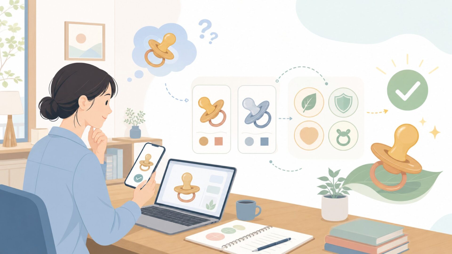 天然ゴムおしゃぶりに見る、赤ちゃんへの安全性への向き合い方を表すイラスト