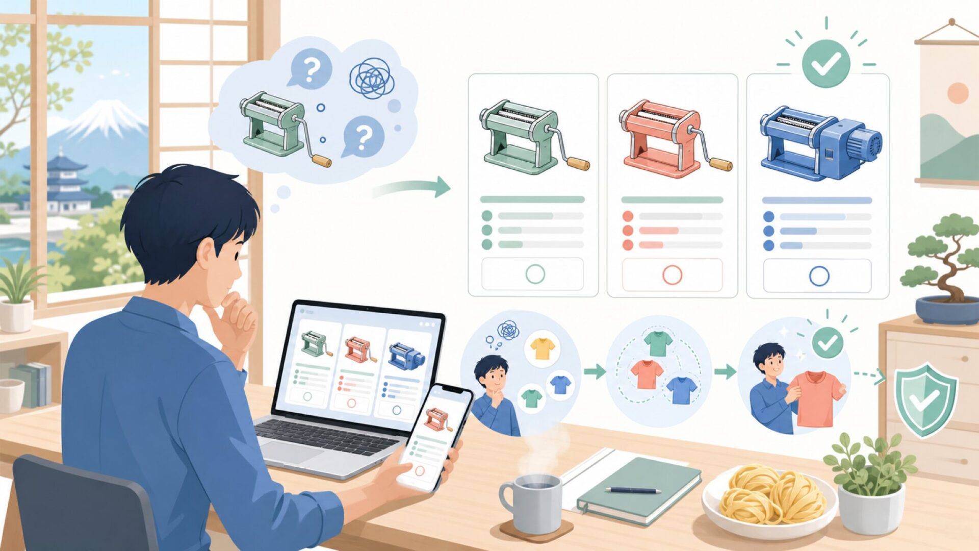 定番パスタマシン「アトラス」シリーズを比較を表すイラスト