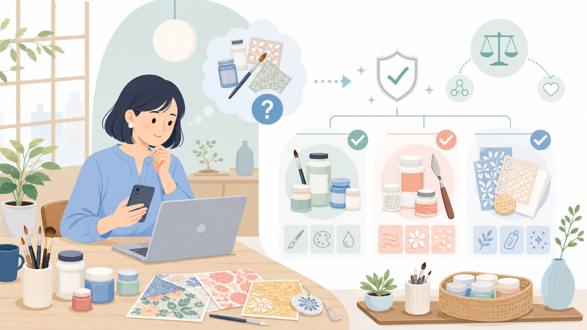 Viva Decorが手がける画材・クラフト用品の特徴を表すイラスト