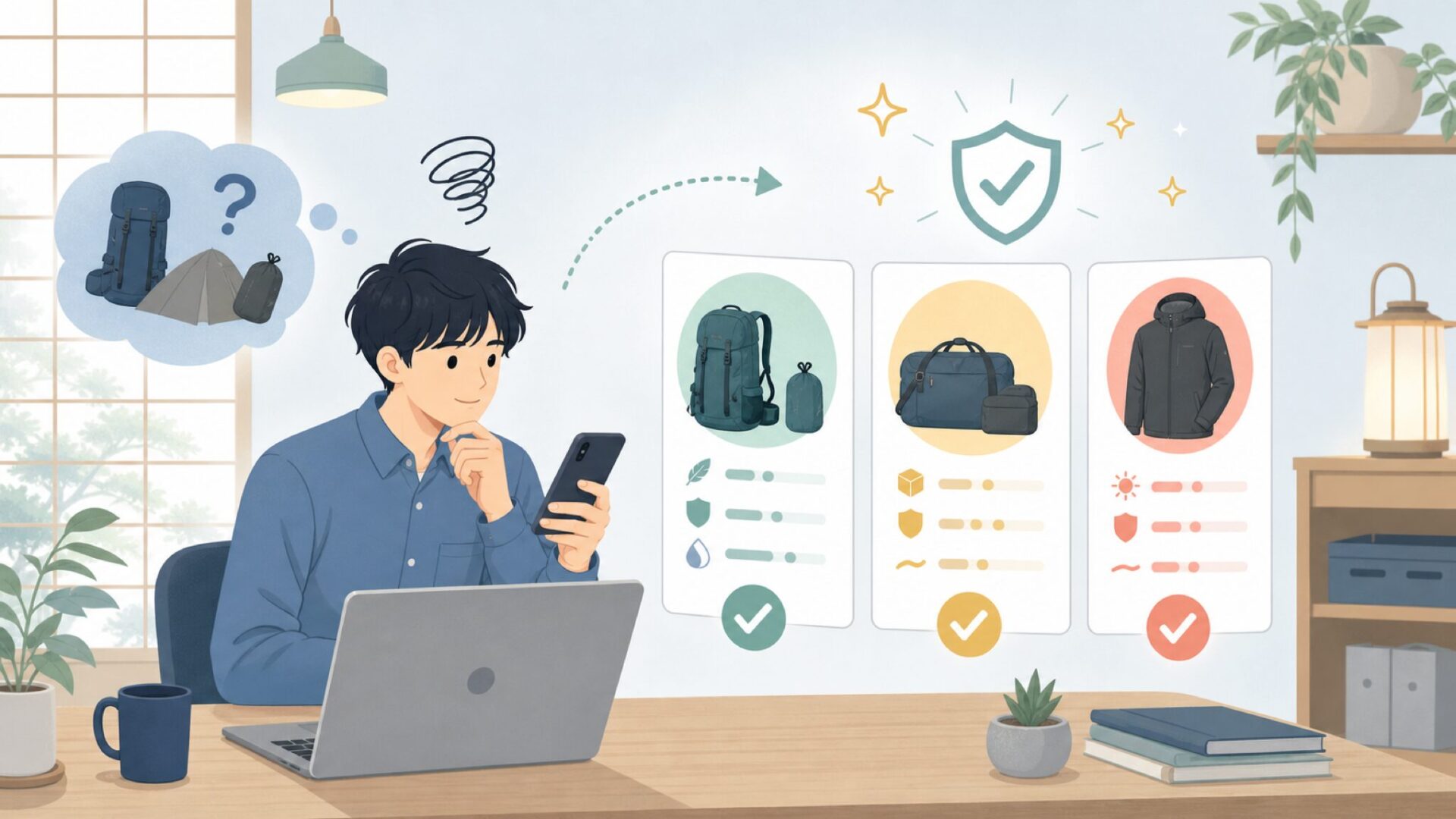Matadorのアウトドア用品が支持される3つの特徴を表すイラスト