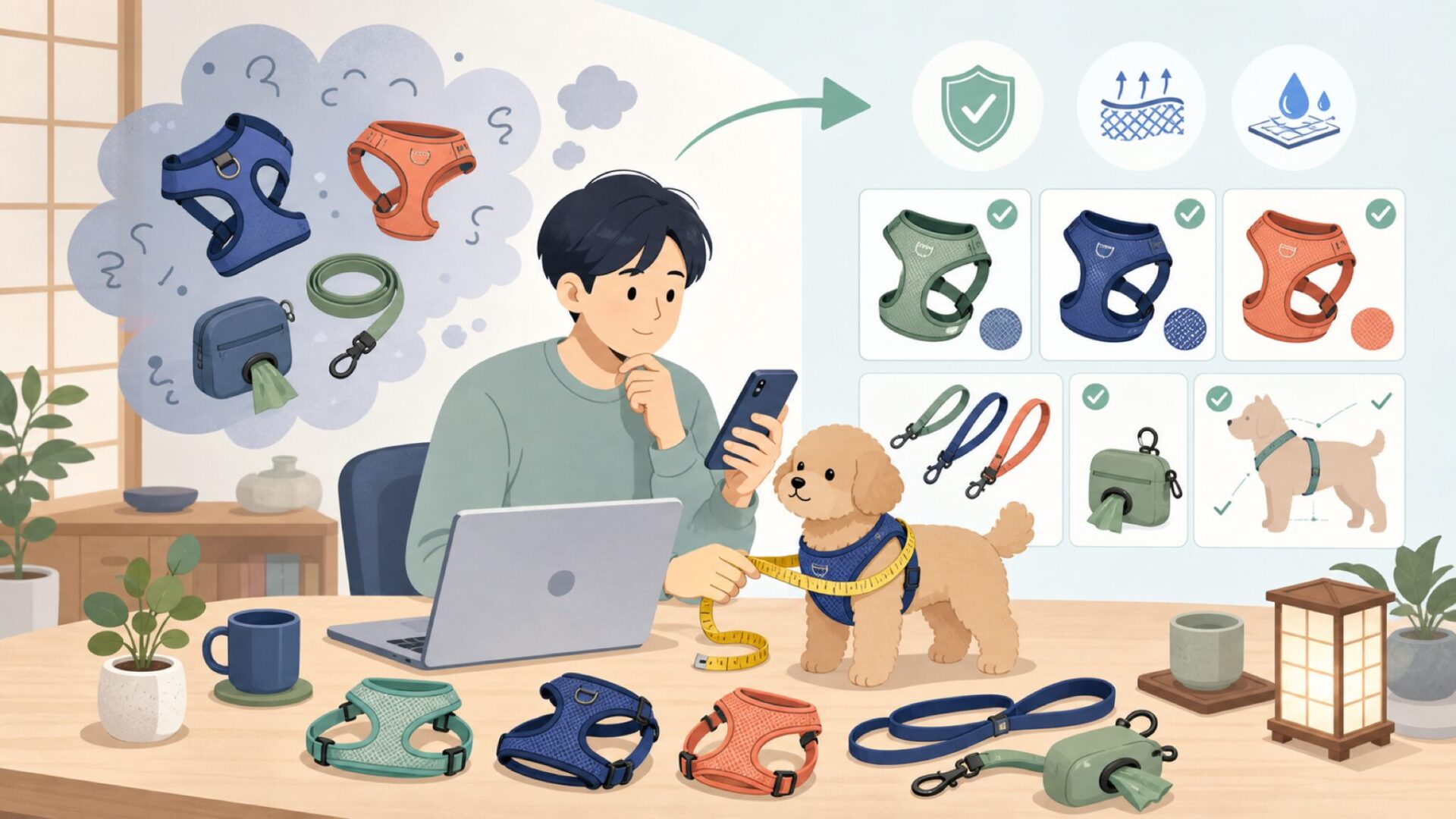 Vetreskaのハーネス・リード・エチケット袋はどんな商品かを表すイラスト