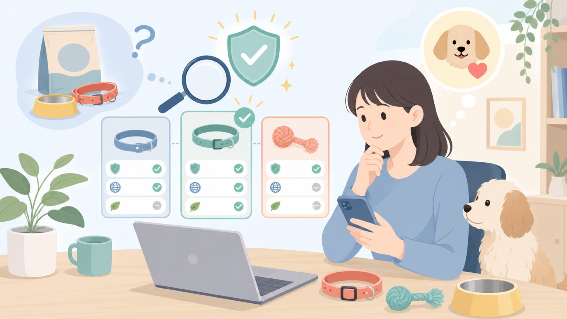 海外製ペット用品の安全性、何を基準に見ればいい？を表すイラスト