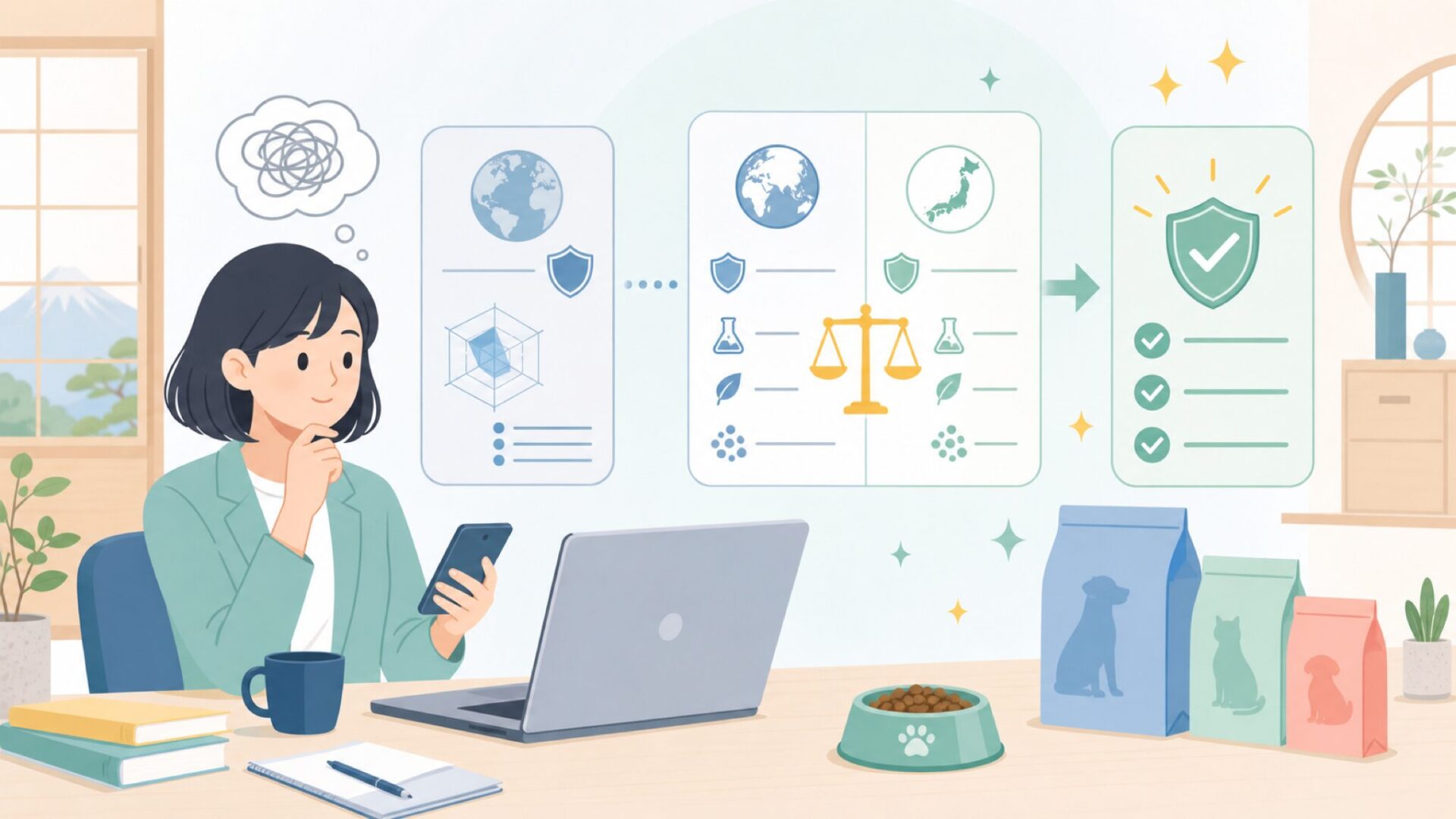 海外ペットフードの安全基準は日本と何が違うのかを表すイラスト