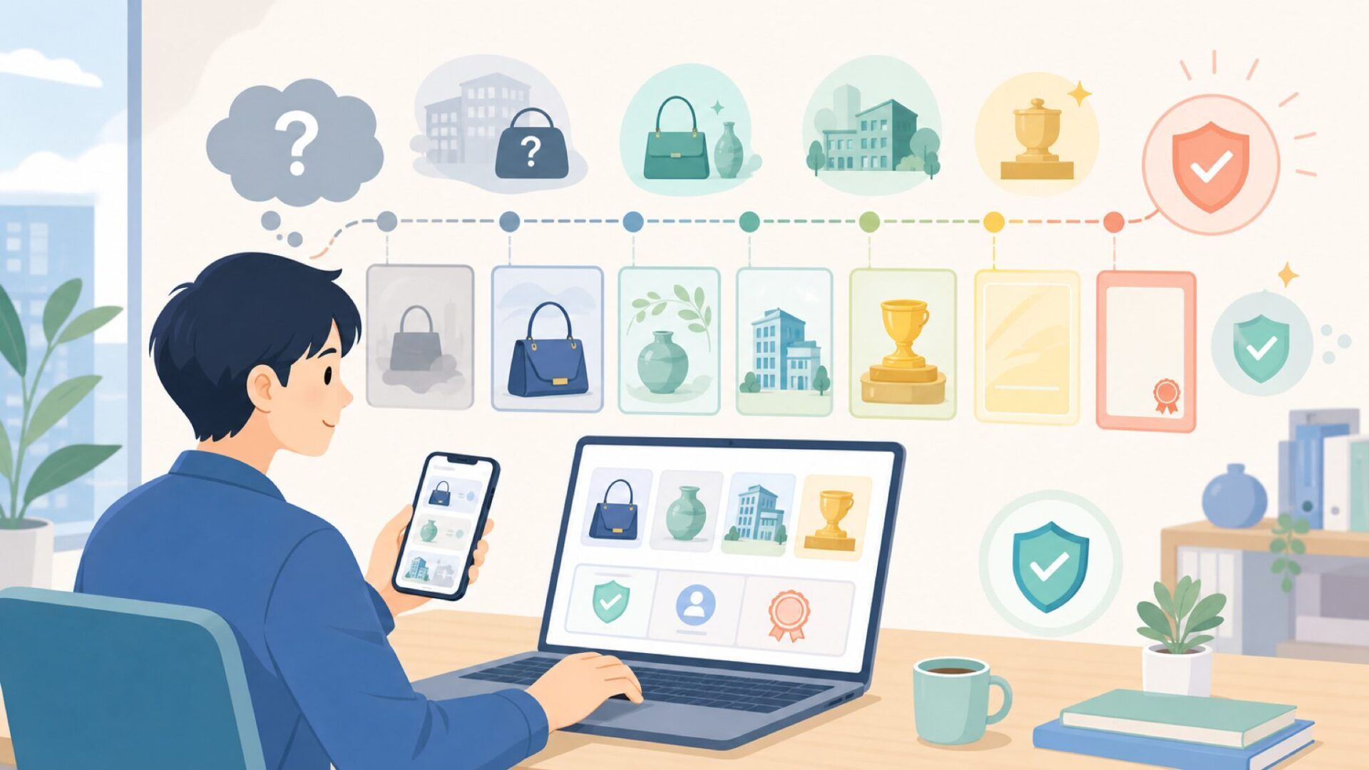 130年続く老舗ブランドの歴史（The Timeline）を表すイラスト