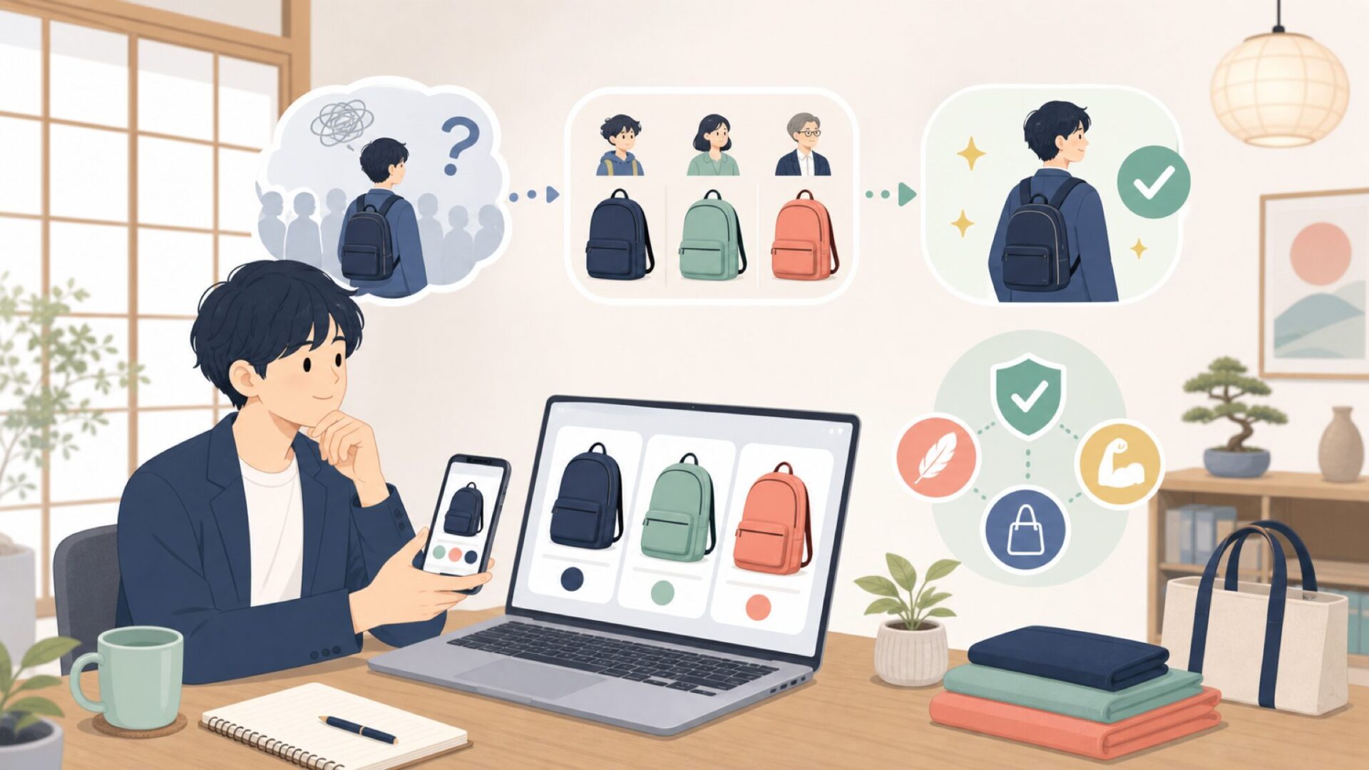 JanSportは何歳まで似合う?年齢層のリアルな実態を表すイラスト