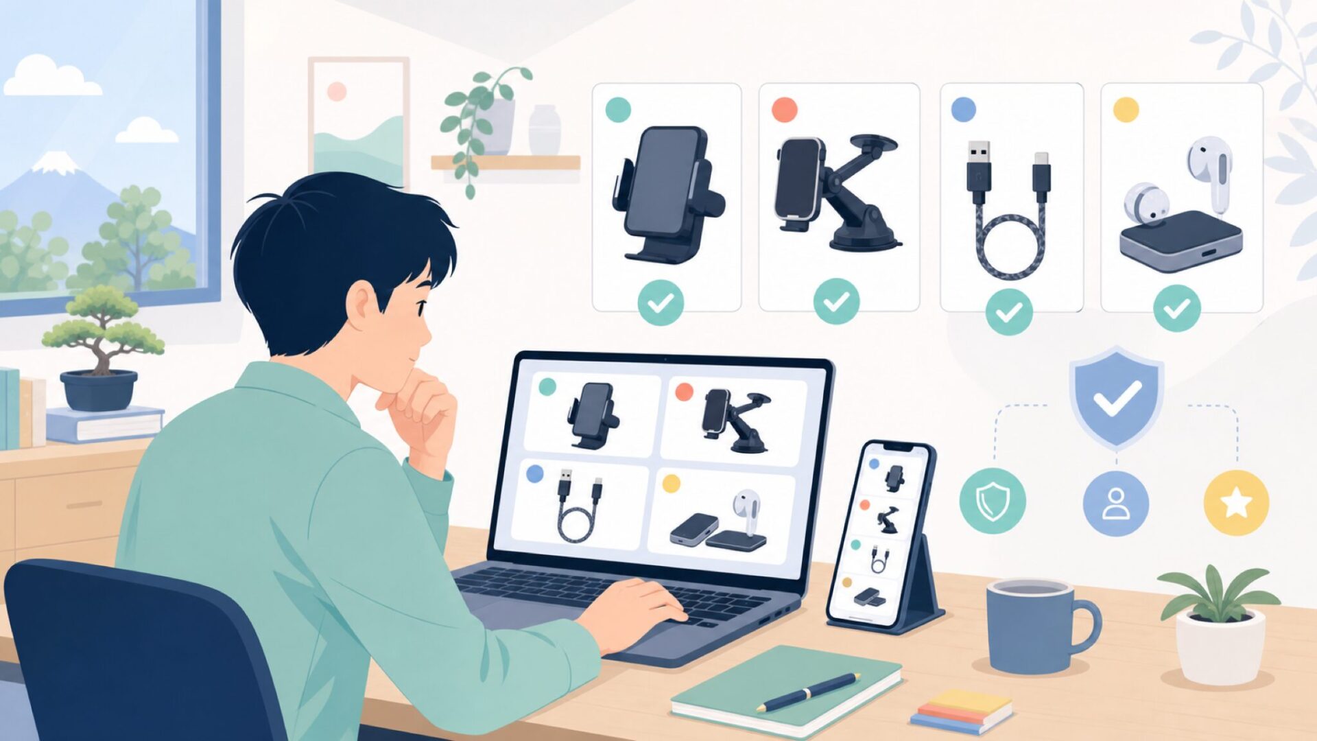 Scoscheの事業内容と代表的な製品カテゴリを表すイラスト