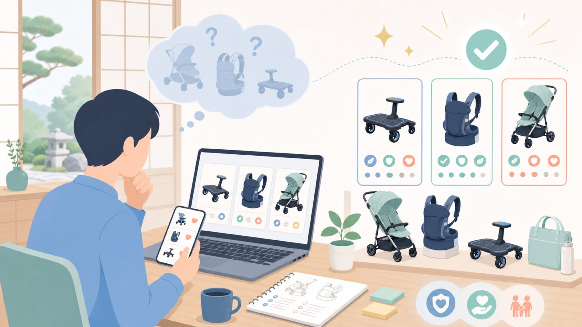 Lascalの代表的なベビー用品とその特徴を表すイラスト