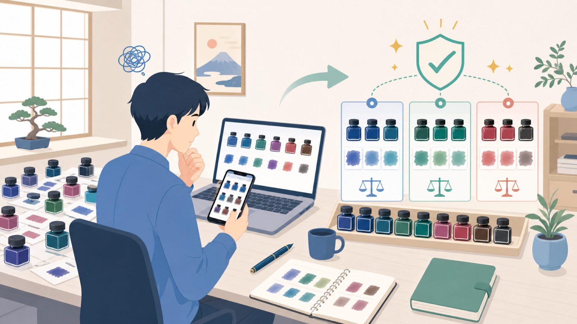 Rohrer & Klingnerが手掛けるボトルインクの種類と特徴を表すイラスト