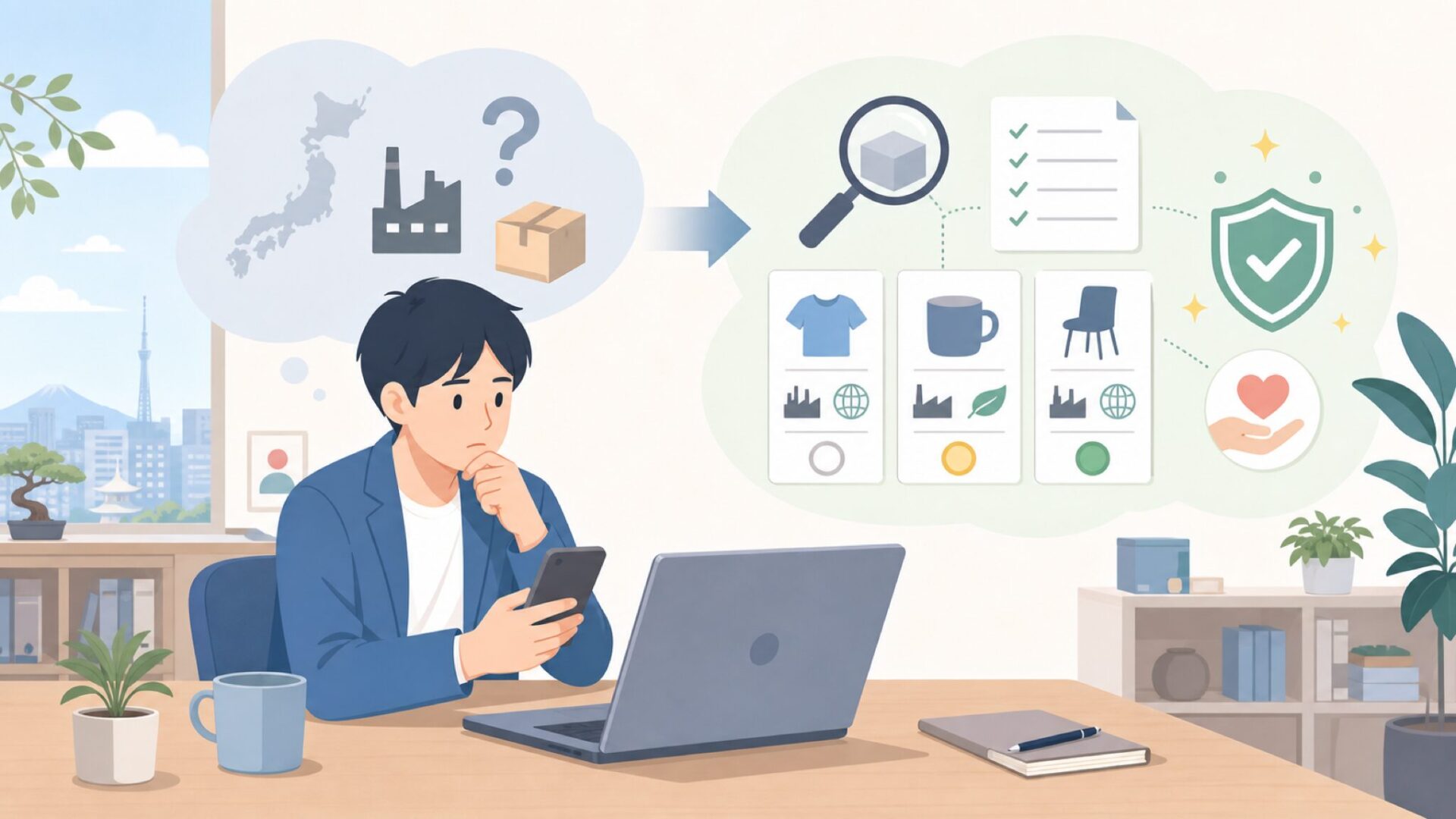 「中国製かもしれない」という不安、何を確認すればいいのかを表すイラスト