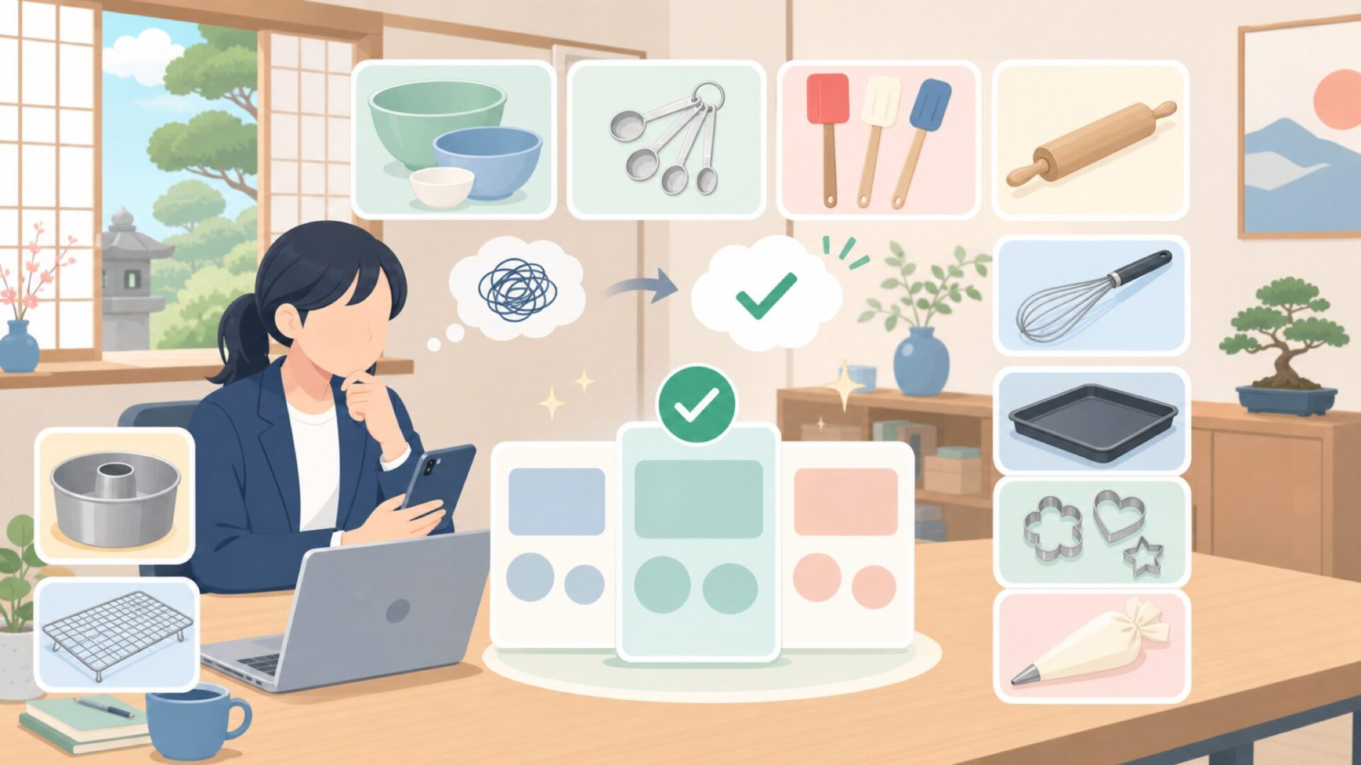 取り扱う製菓用品の主なラインナップを表すイラスト
