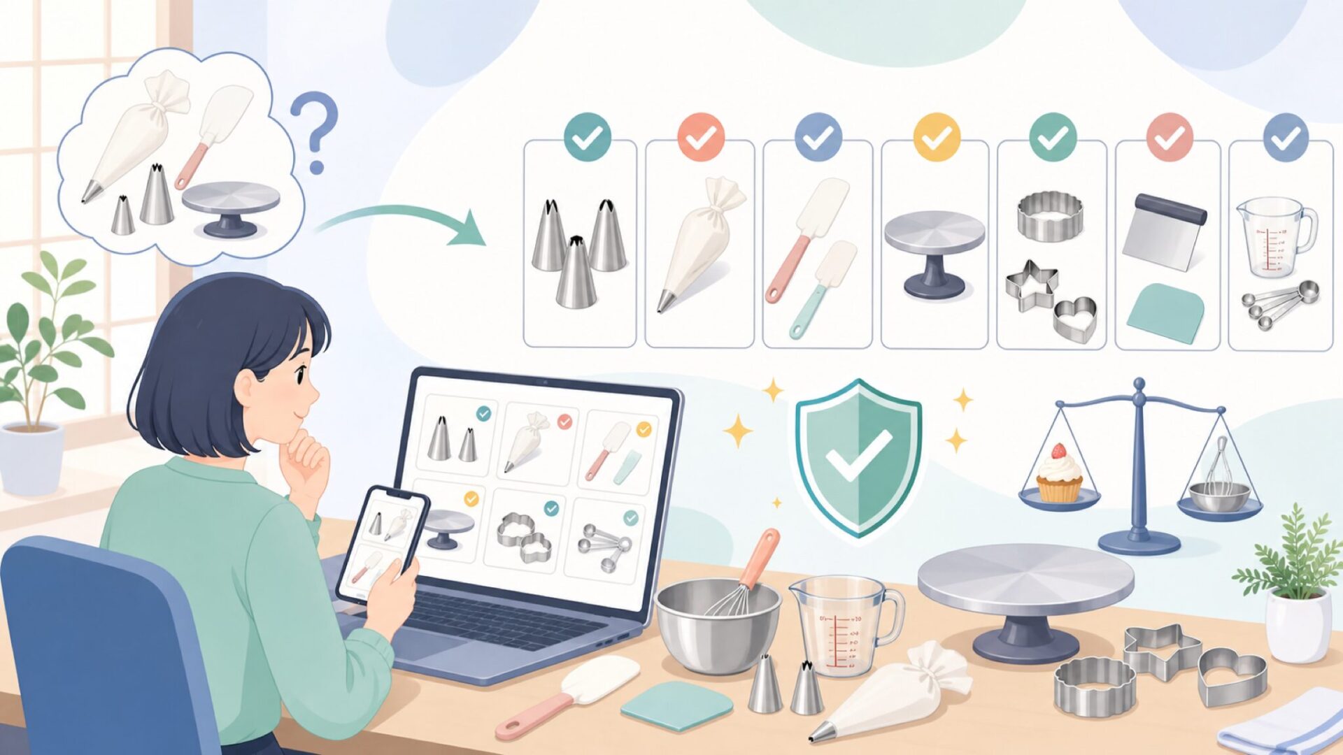 Atecoを代表する製菓用品のラインナップを表すイラスト