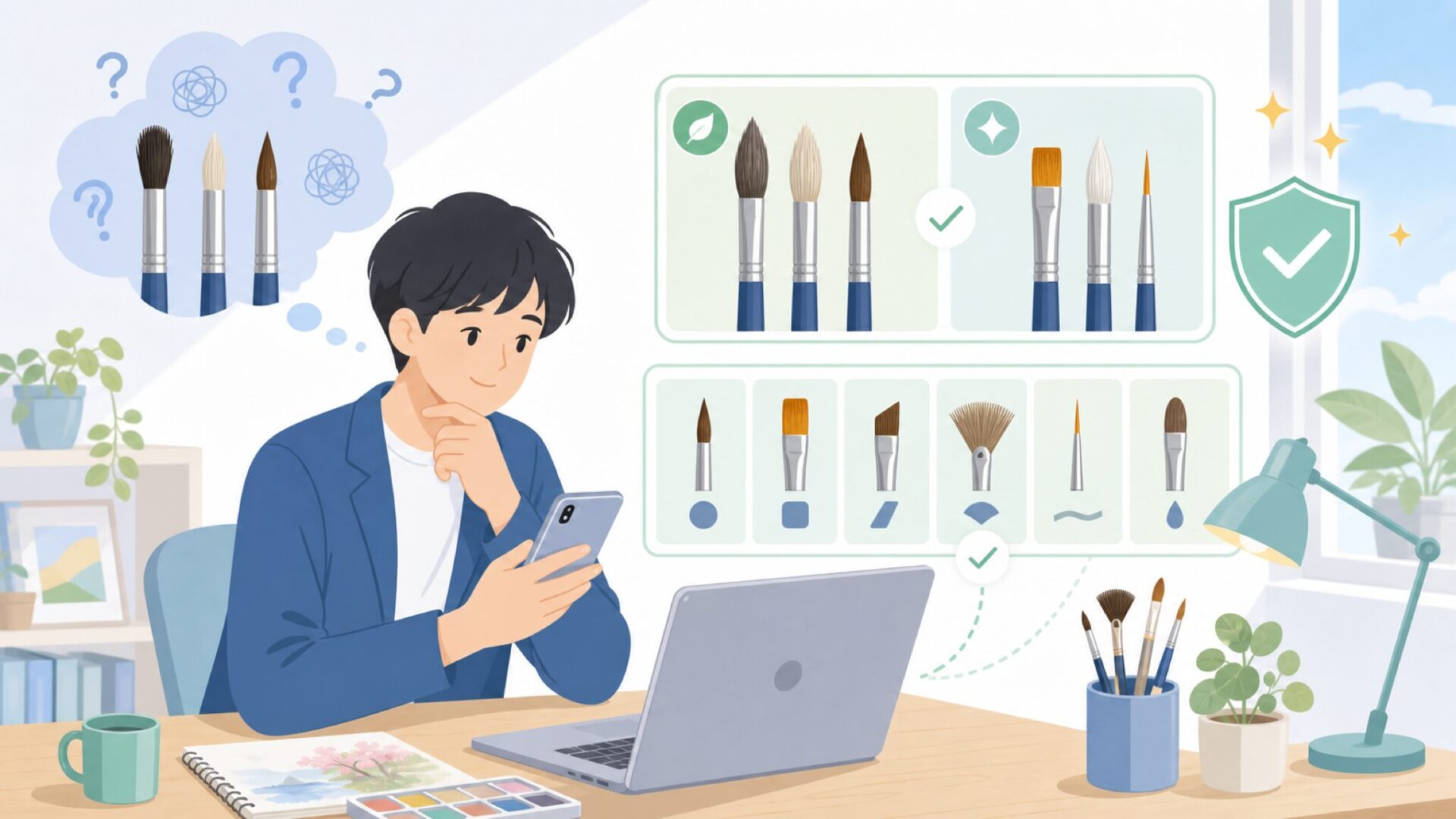 素材と穂先で選ぶSilver Brushの筆の種類を表すイラスト