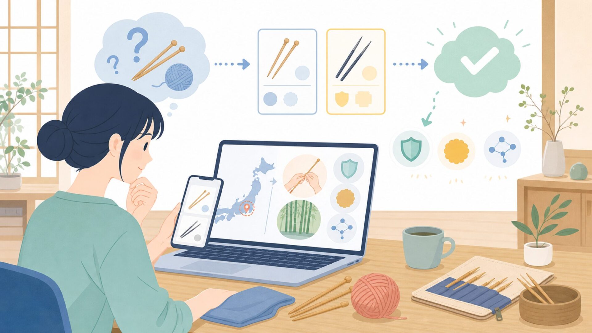 Seeknitの編み針が「日本製・国内生産」と言われる理由を表すイラスト