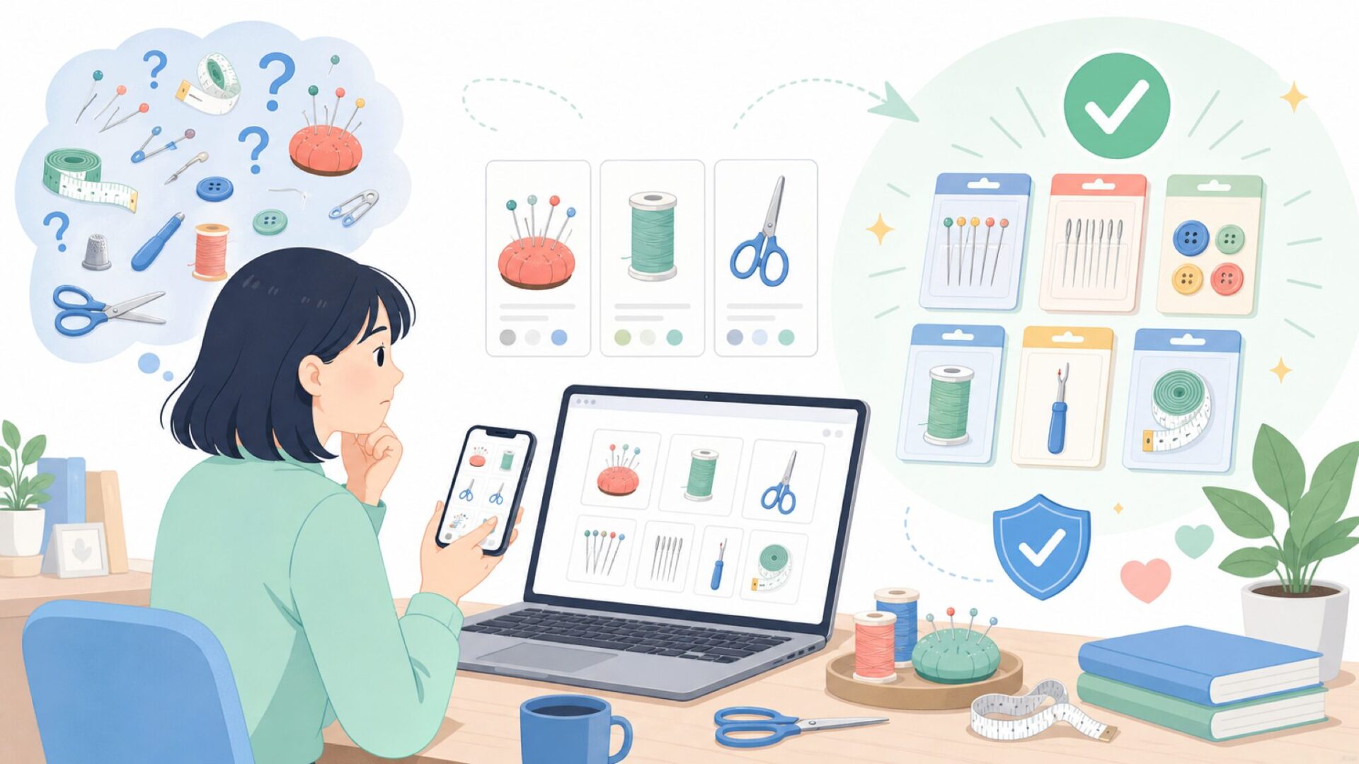 Dritzが手掛ける代表的な裁縫道具を表すイラスト