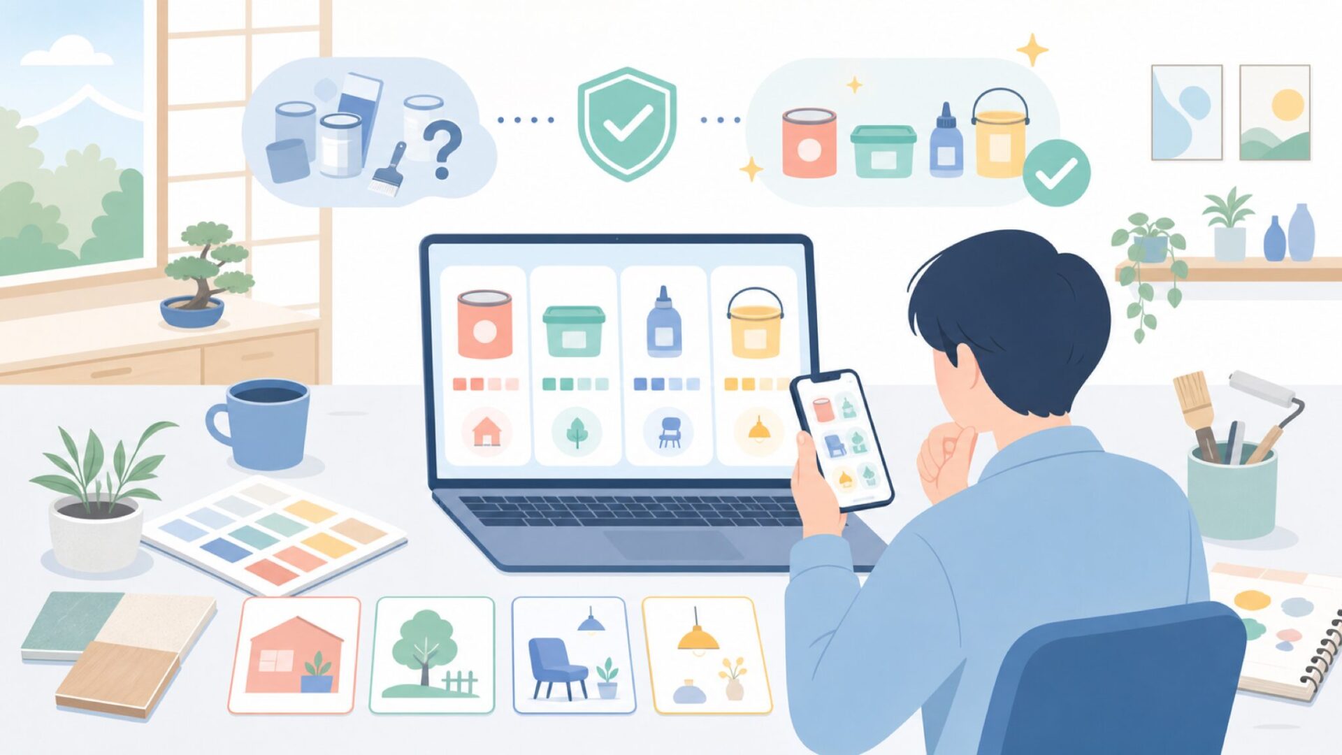 ターナー色彩の代表商品ラインナップを用途別に紹介を表すイラスト